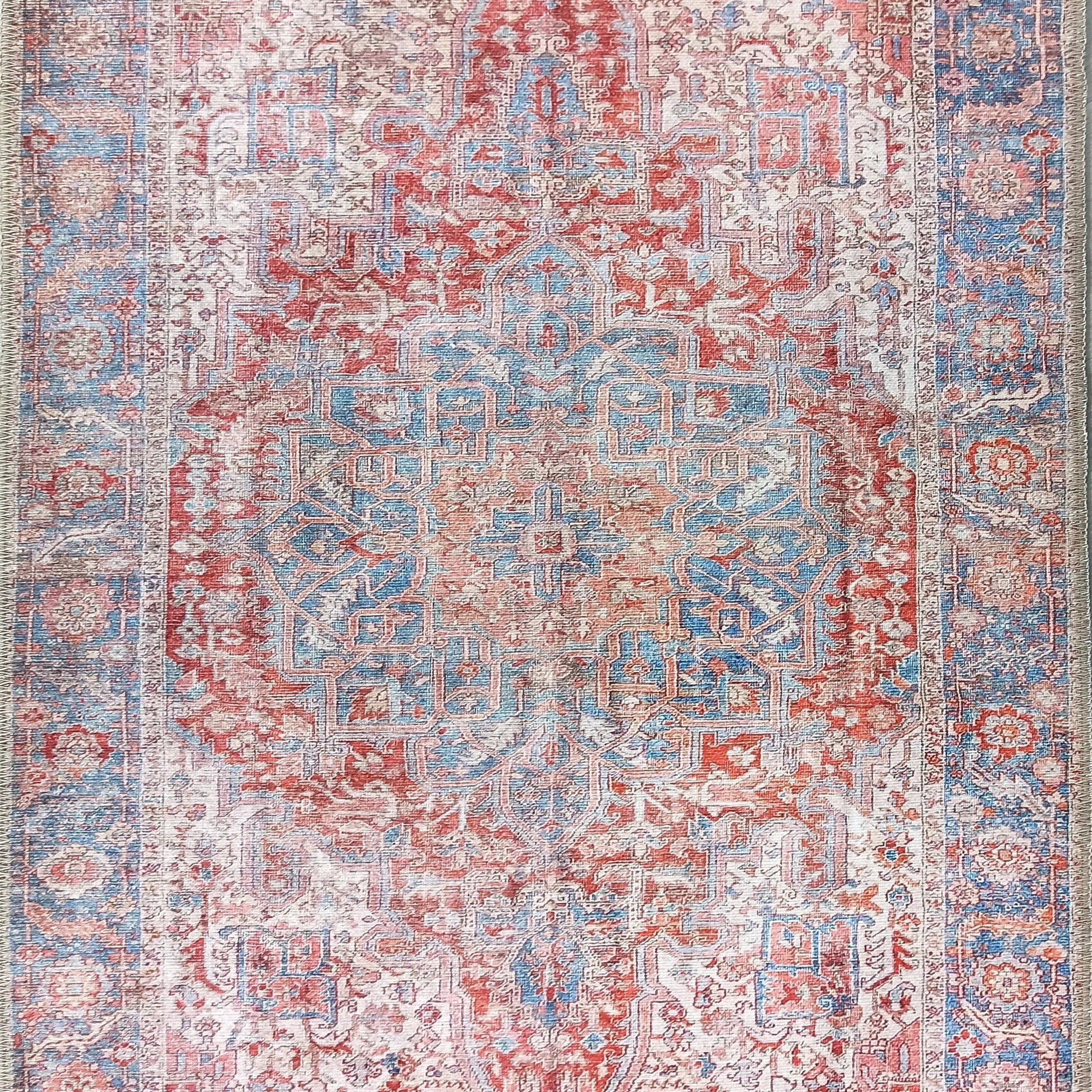 Valvia RugTurkish Terracotta Red Beige Sky Blue Rug