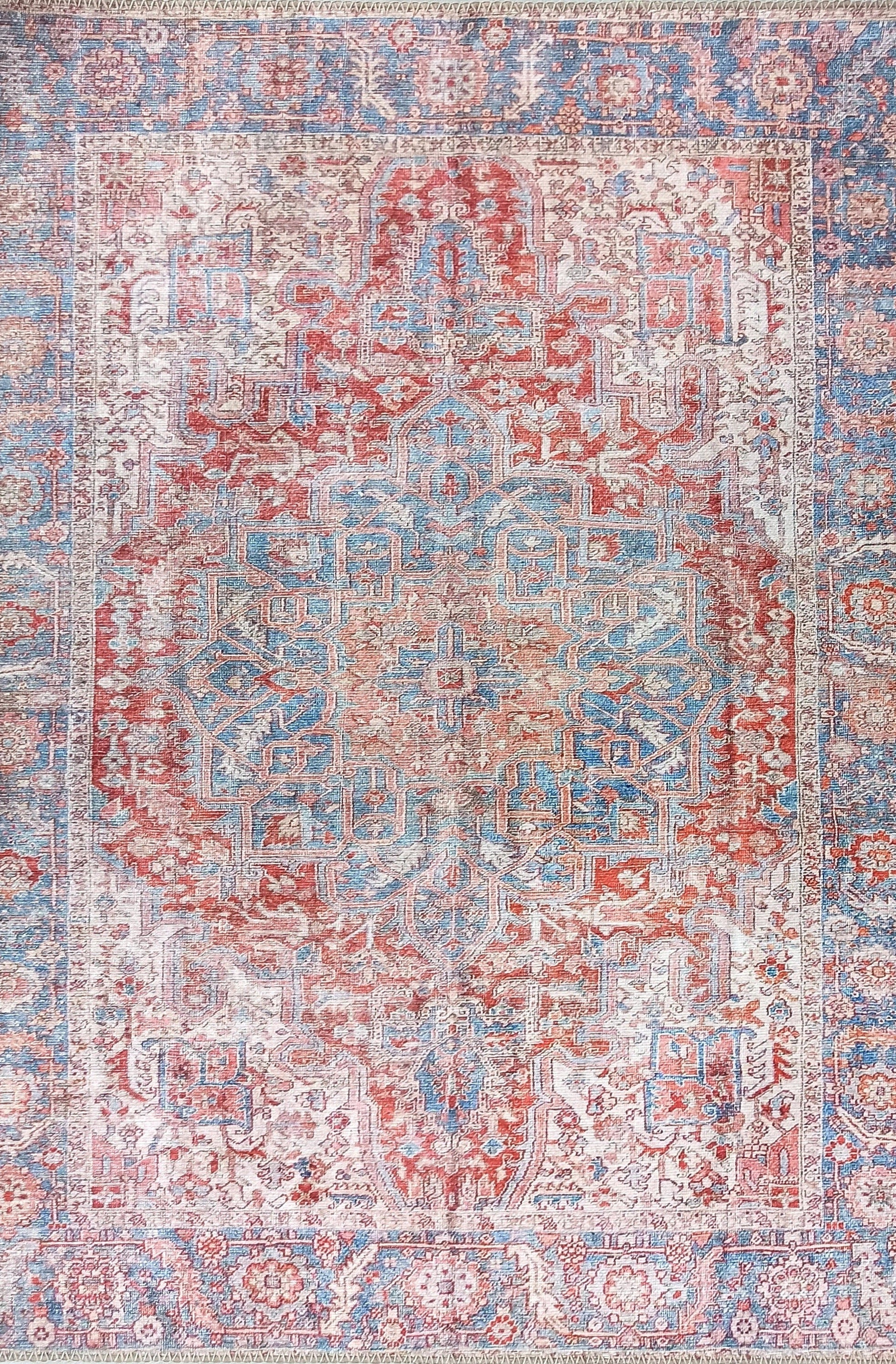 Valvia RugTurkish Terracotta Red Beige Sky Blue Rug