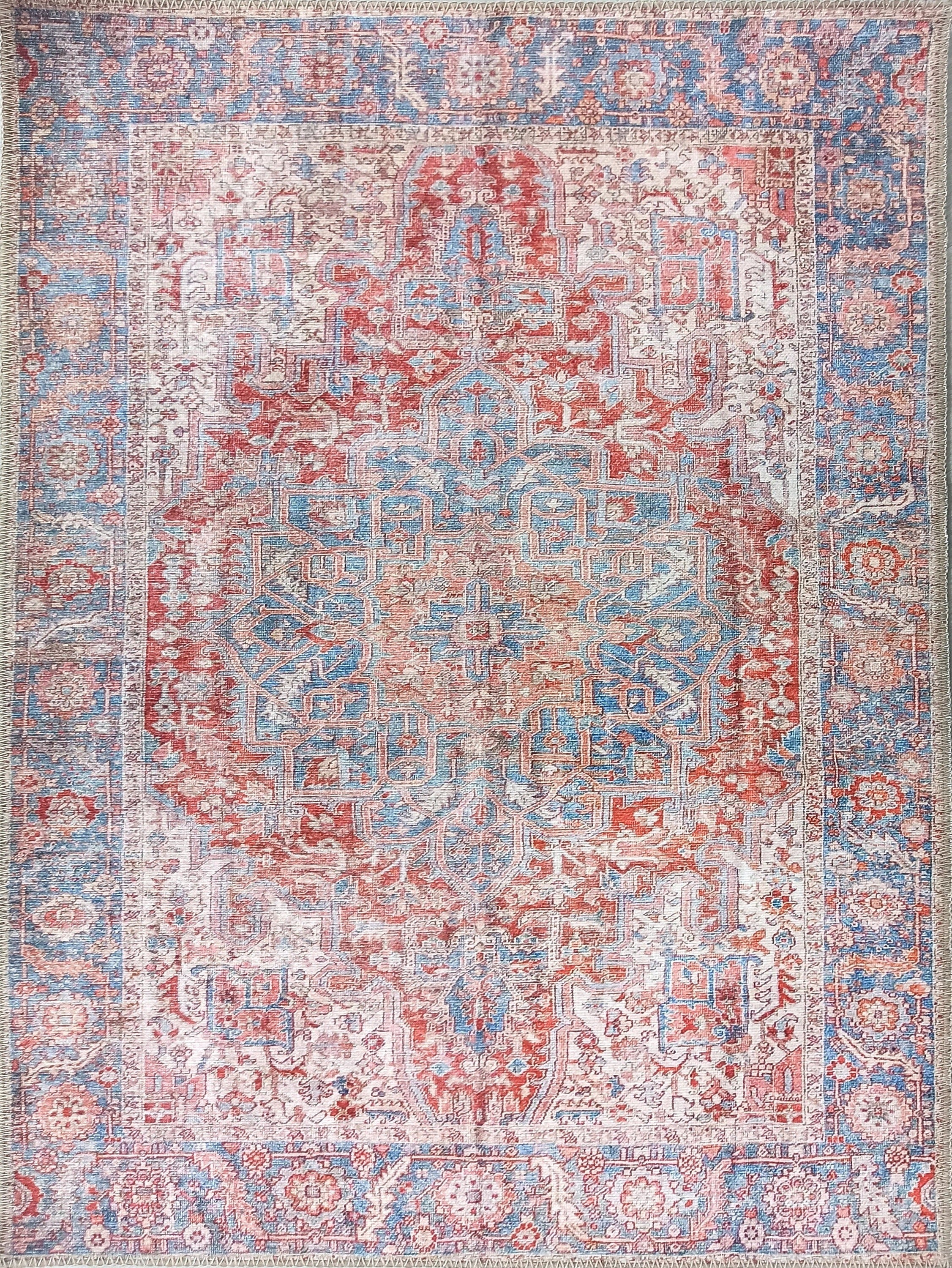 Valvia RugTurkish Terracotta Red Beige Sky Blue Rug