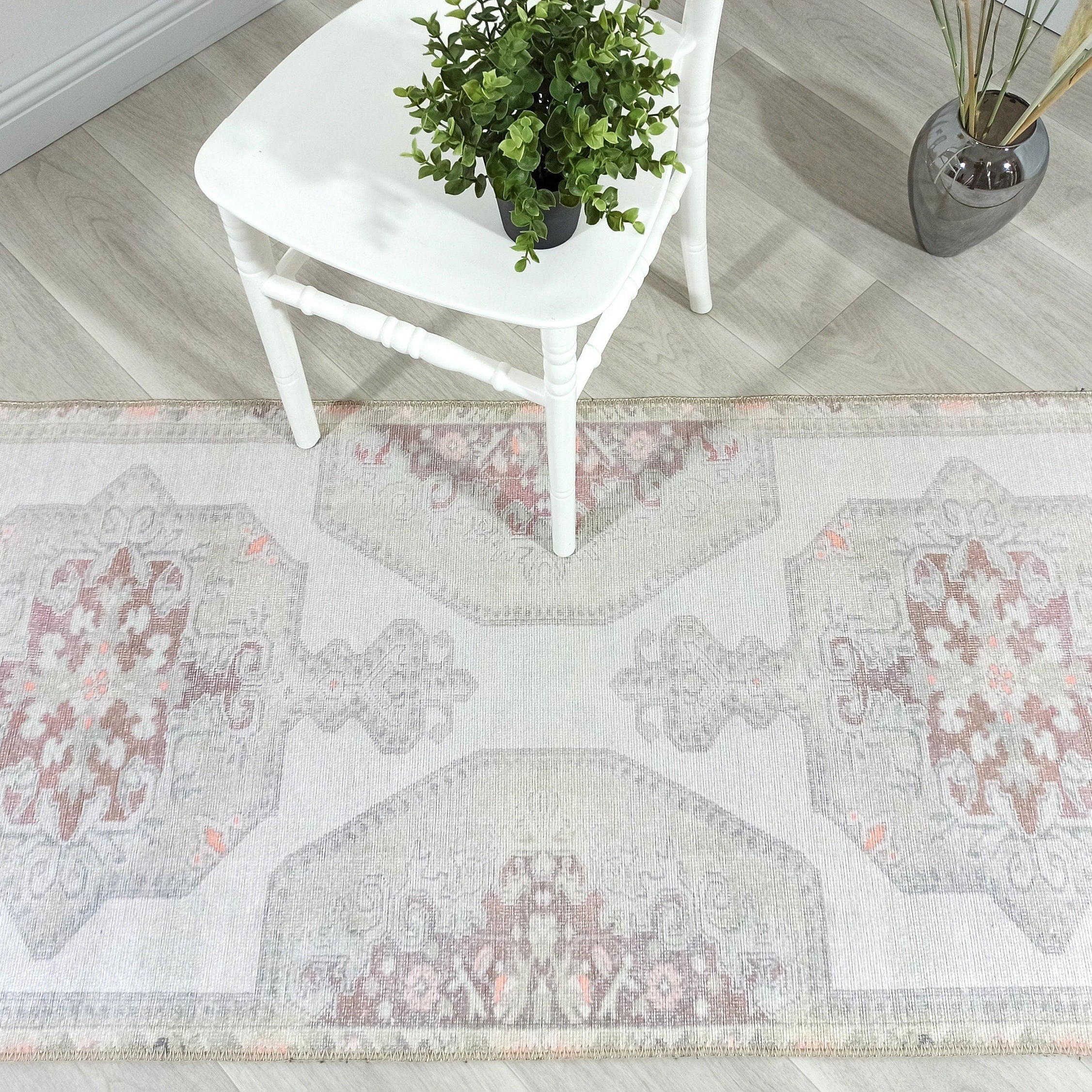 Vera Rug Neutral Turkish Gray Pastel Muted Green Ivory Rug