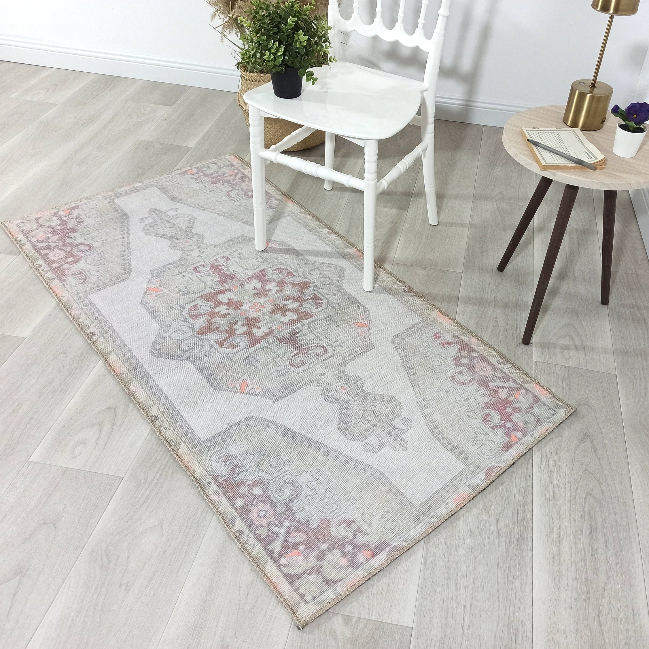 Vera Rug Neutral Turkish Gray Pastel Muted Green Ivory Rug