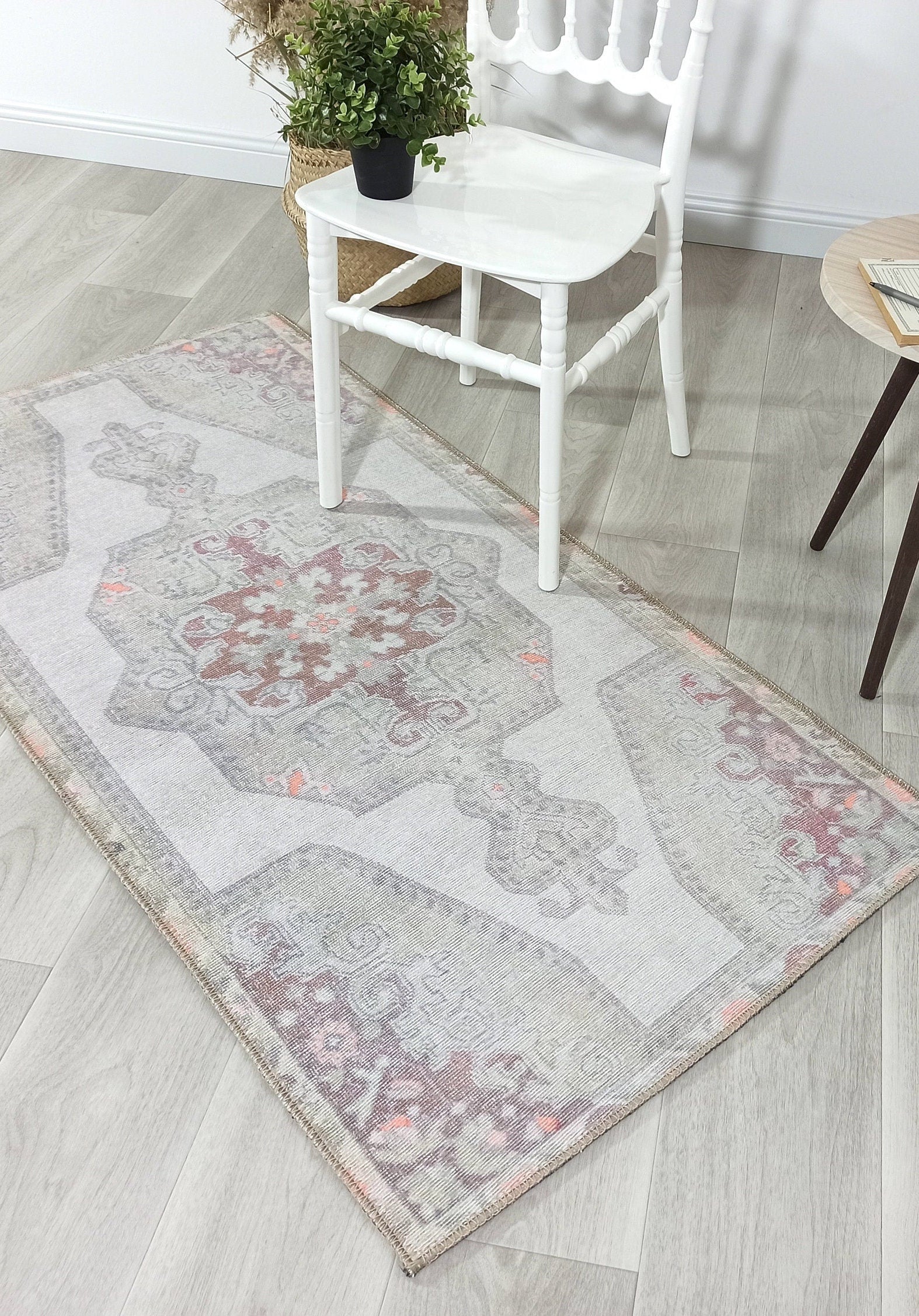 Vera Rug Neutral Turkish Gray Pastel Muted Green Ivory Rug