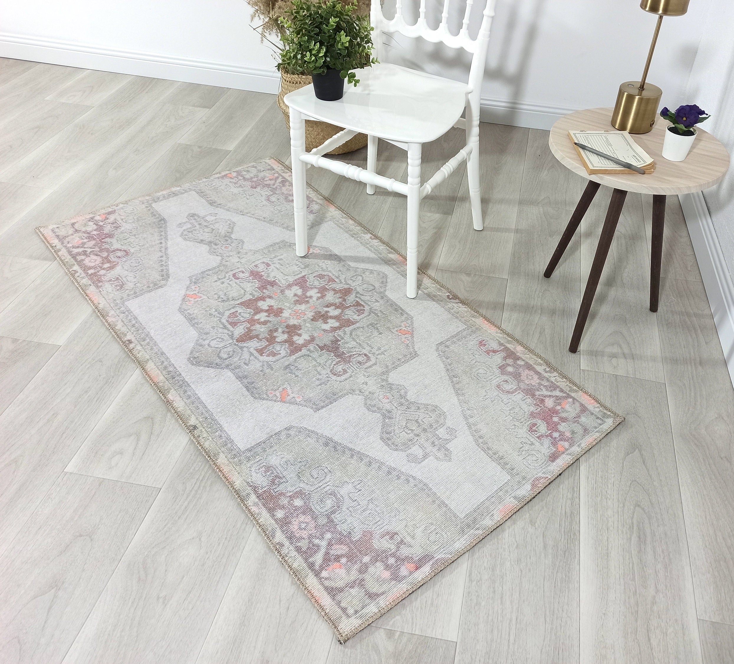 Vera Rug Neutral Turkish Gray Pastel Muted Green Ivory Rug