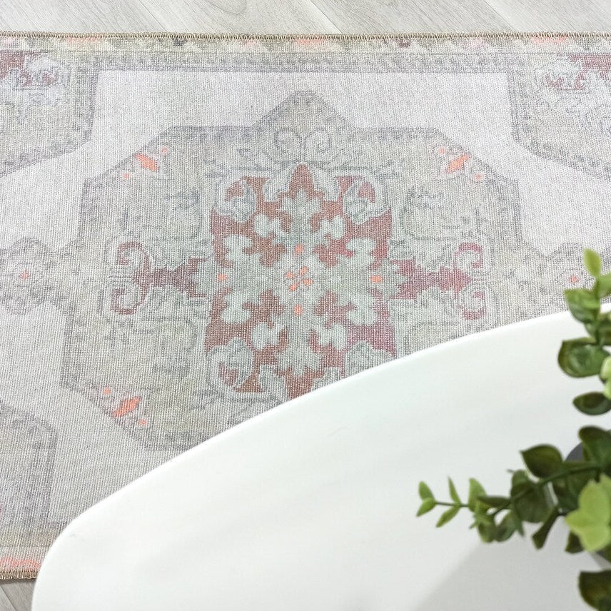 Vera Rug Neutral Turkish Gray Pastel Muted Green Ivory Rug