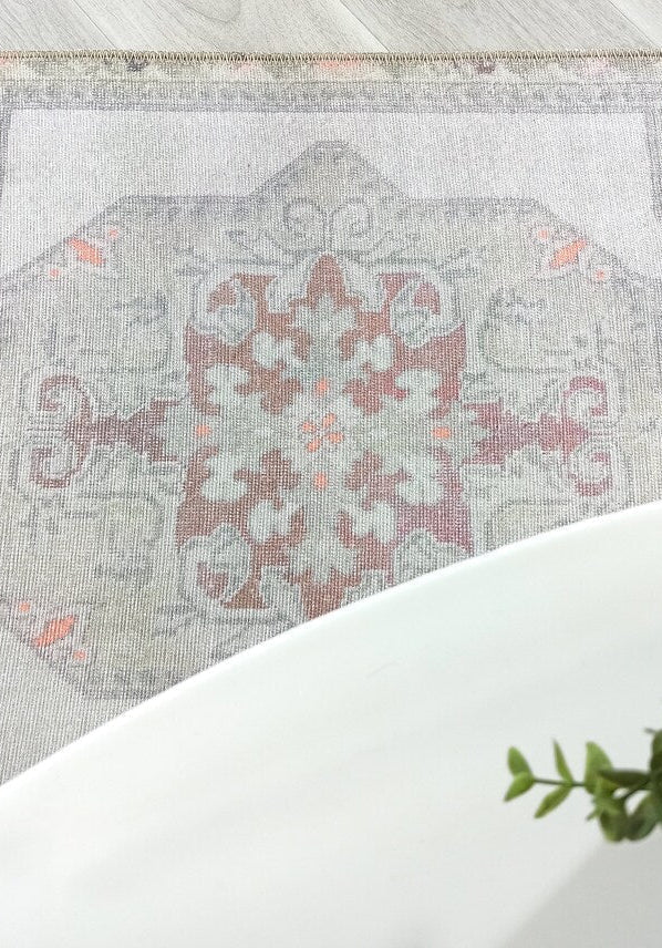 Vera Rug Neutral Turkish Gray Pastel Muted Green Ivory Rug