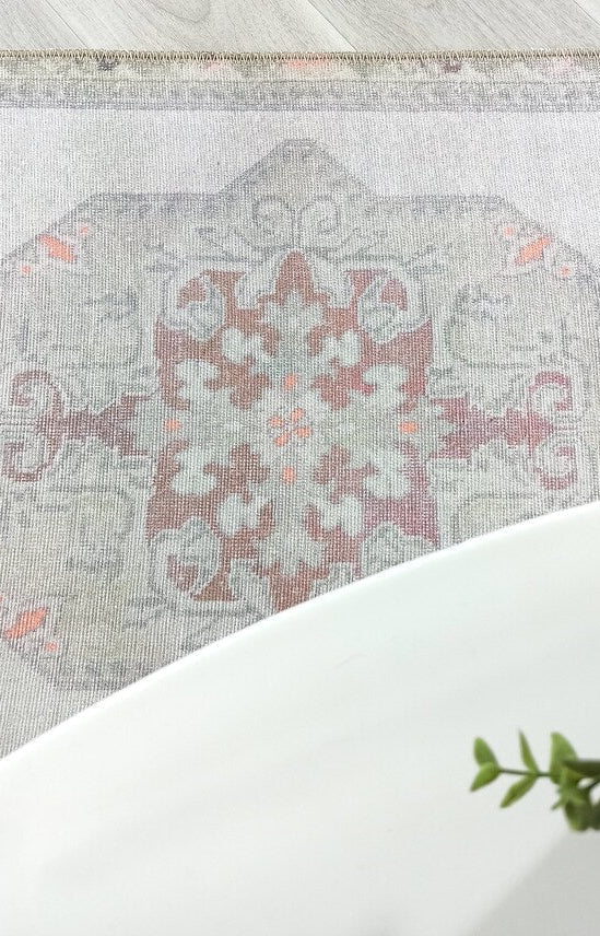 Vera Rug Neutral Turkish Gray Pastel Muted Green Ivory Rug