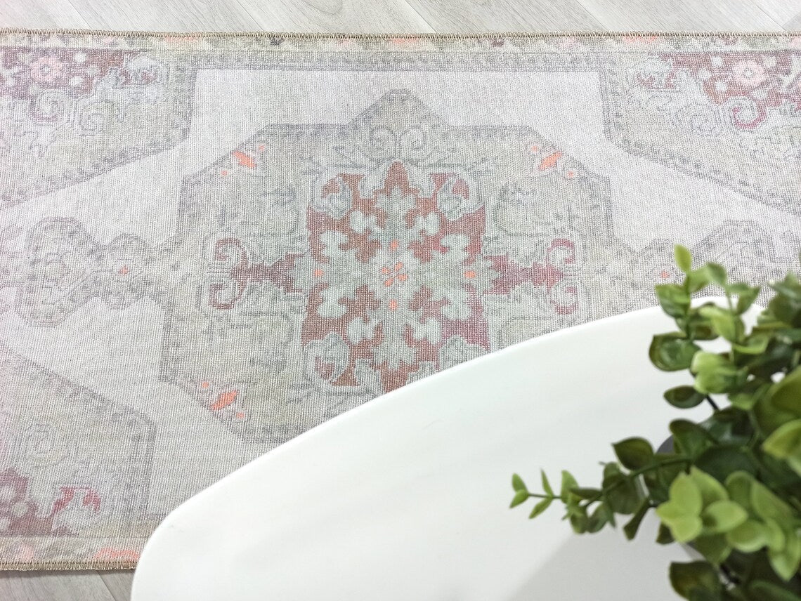 Vera Rug Neutral Turkish Gray Pastel Muted Green Ivory Rug