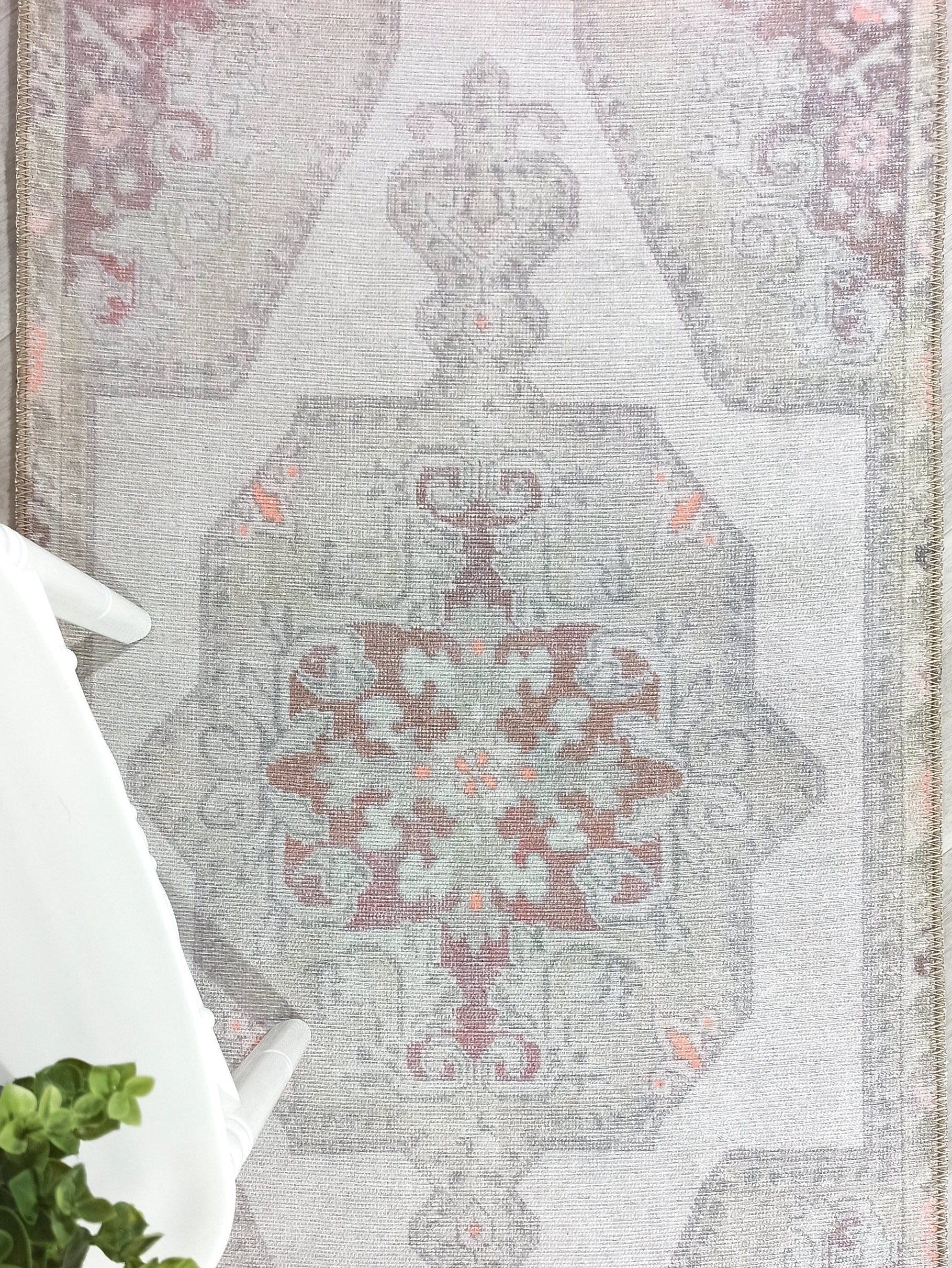 Vera Rug Neutral Turkish Gray Pastel Muted Green Ivory Rug