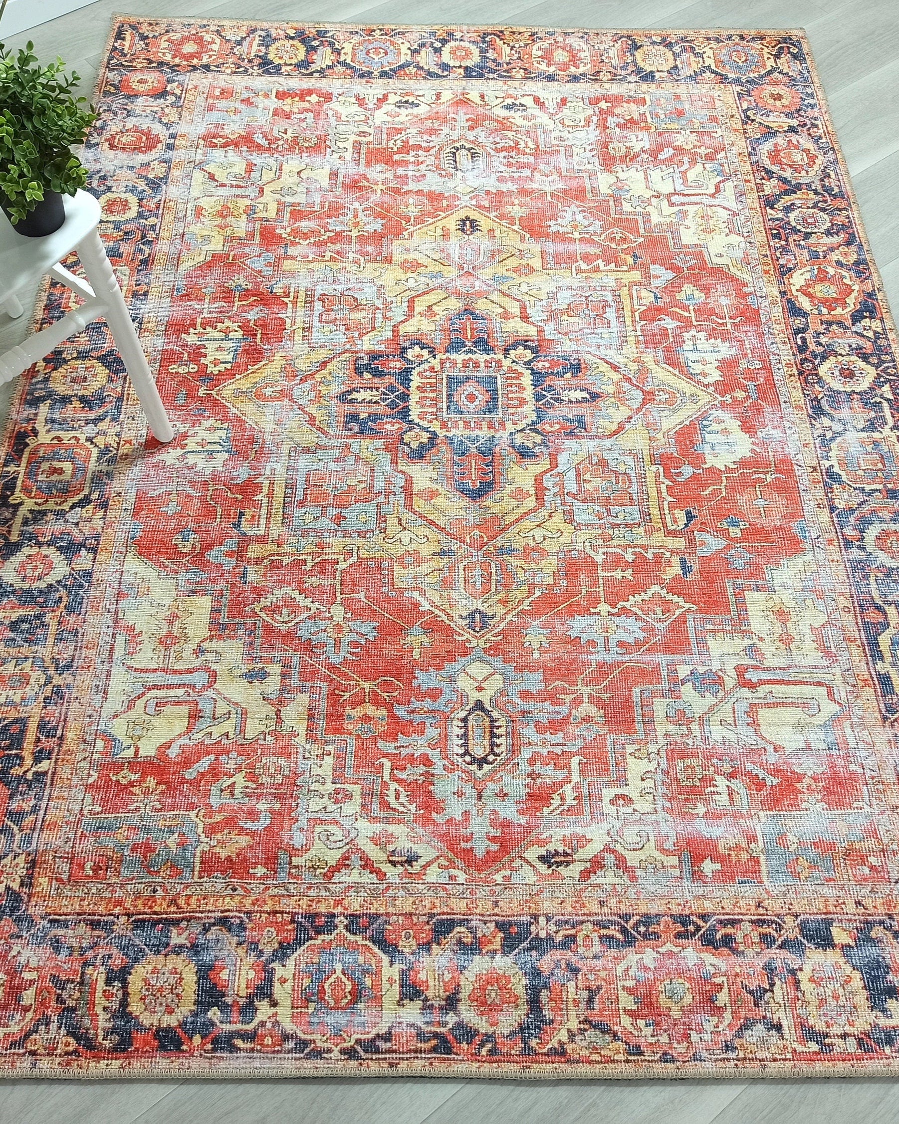 Karine Yellow Burnt Orange Distressed Vintage Persian Rug