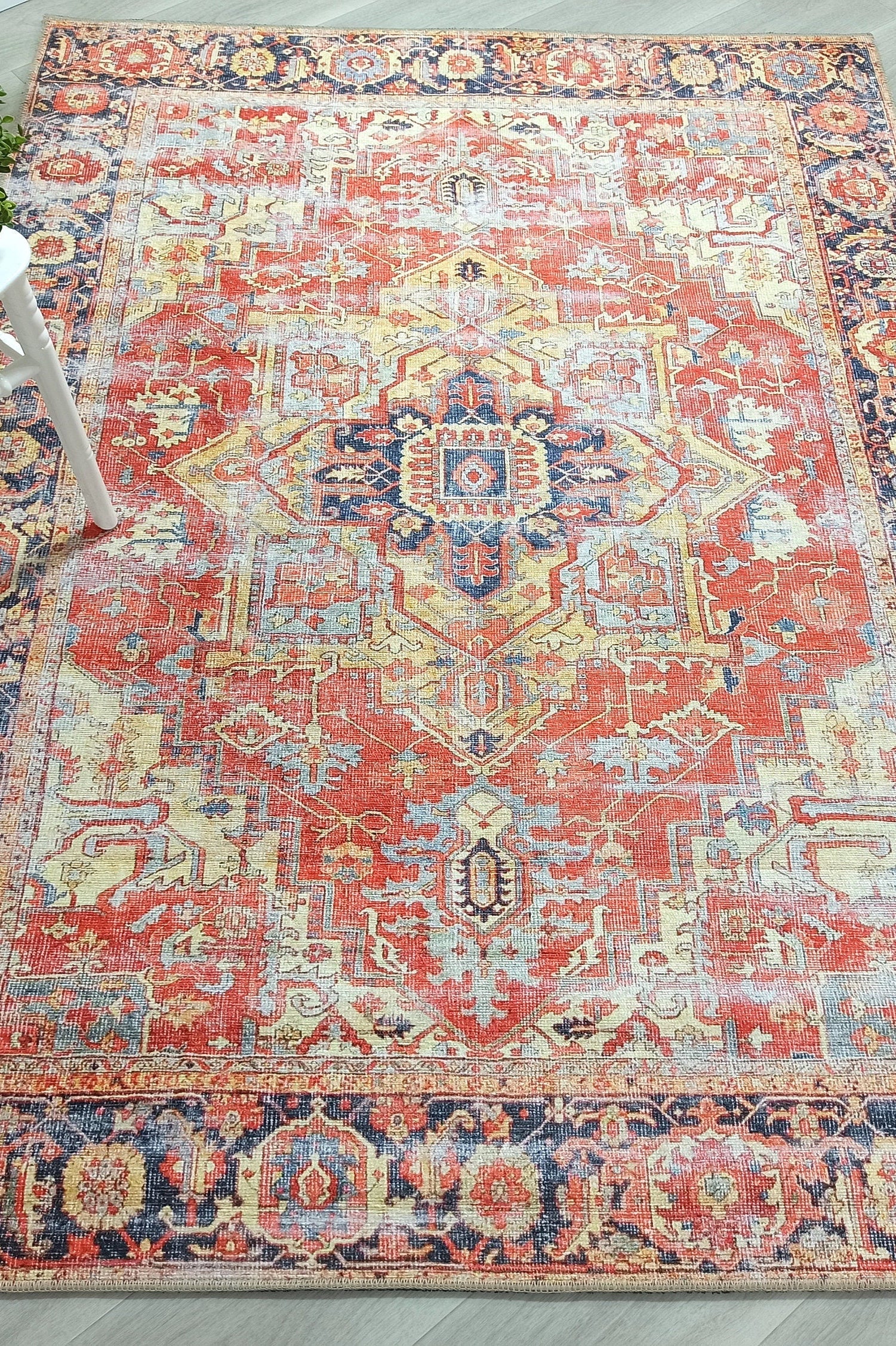 Karine Yellow Burnt Orange Distressed Vintage Persian Rug