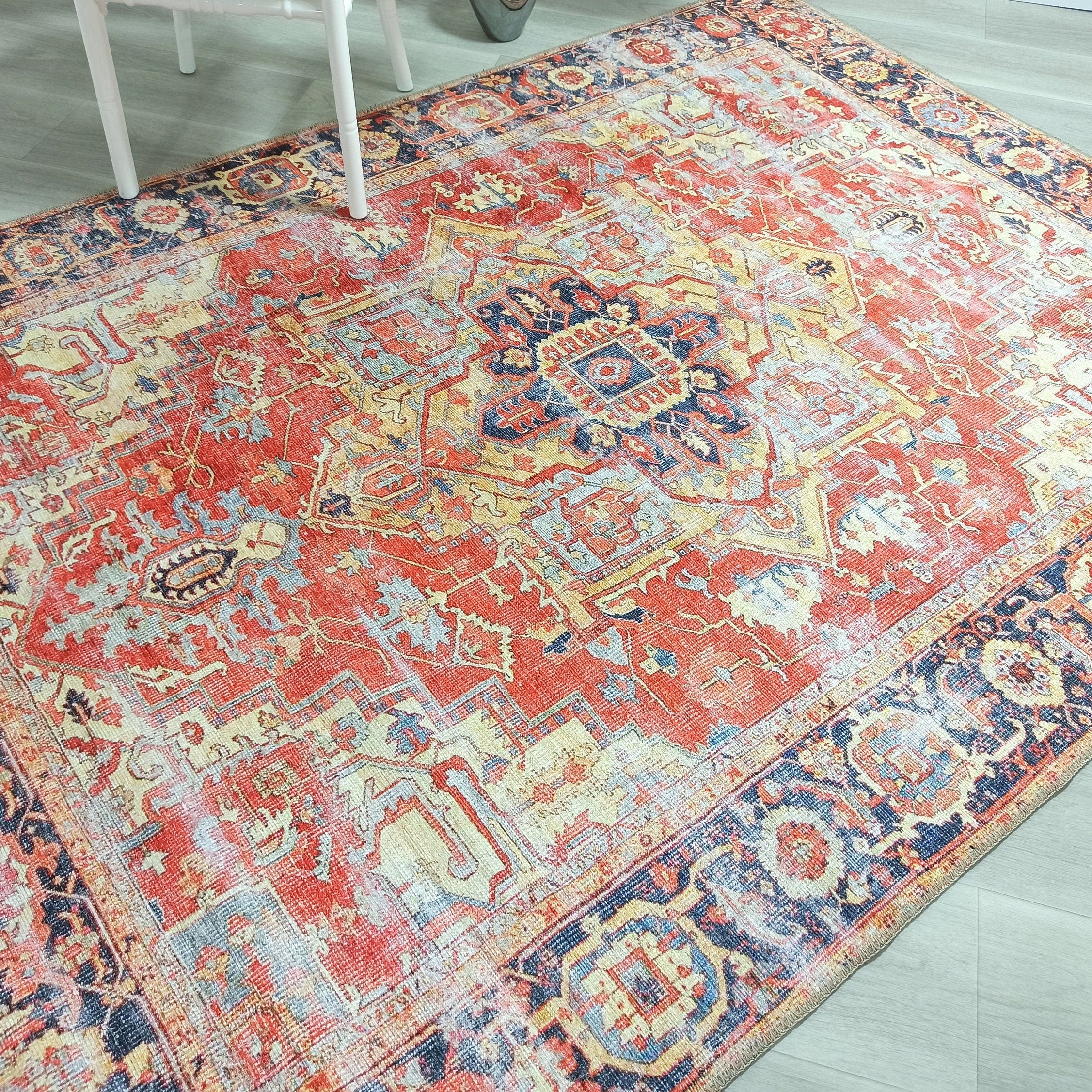 Karine Yellow Burnt Orange Distressed Vintage Persian Rug