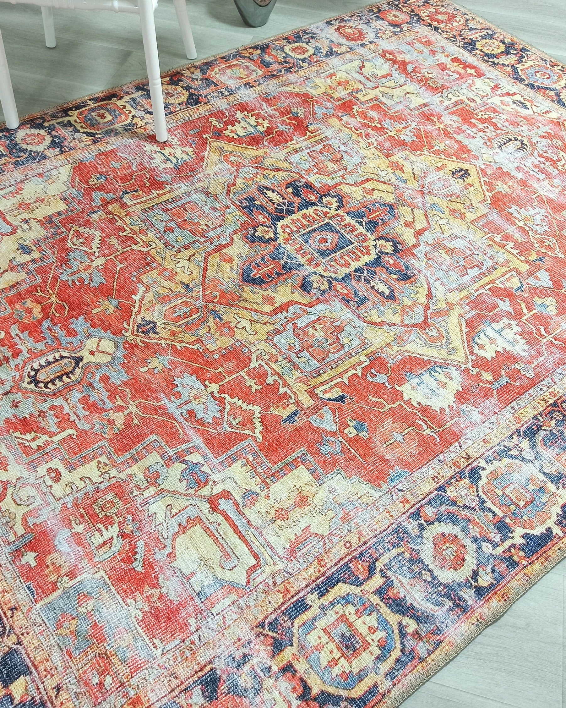 Karine Yellow Burnt Orange Distressed Vintage Persian Rug