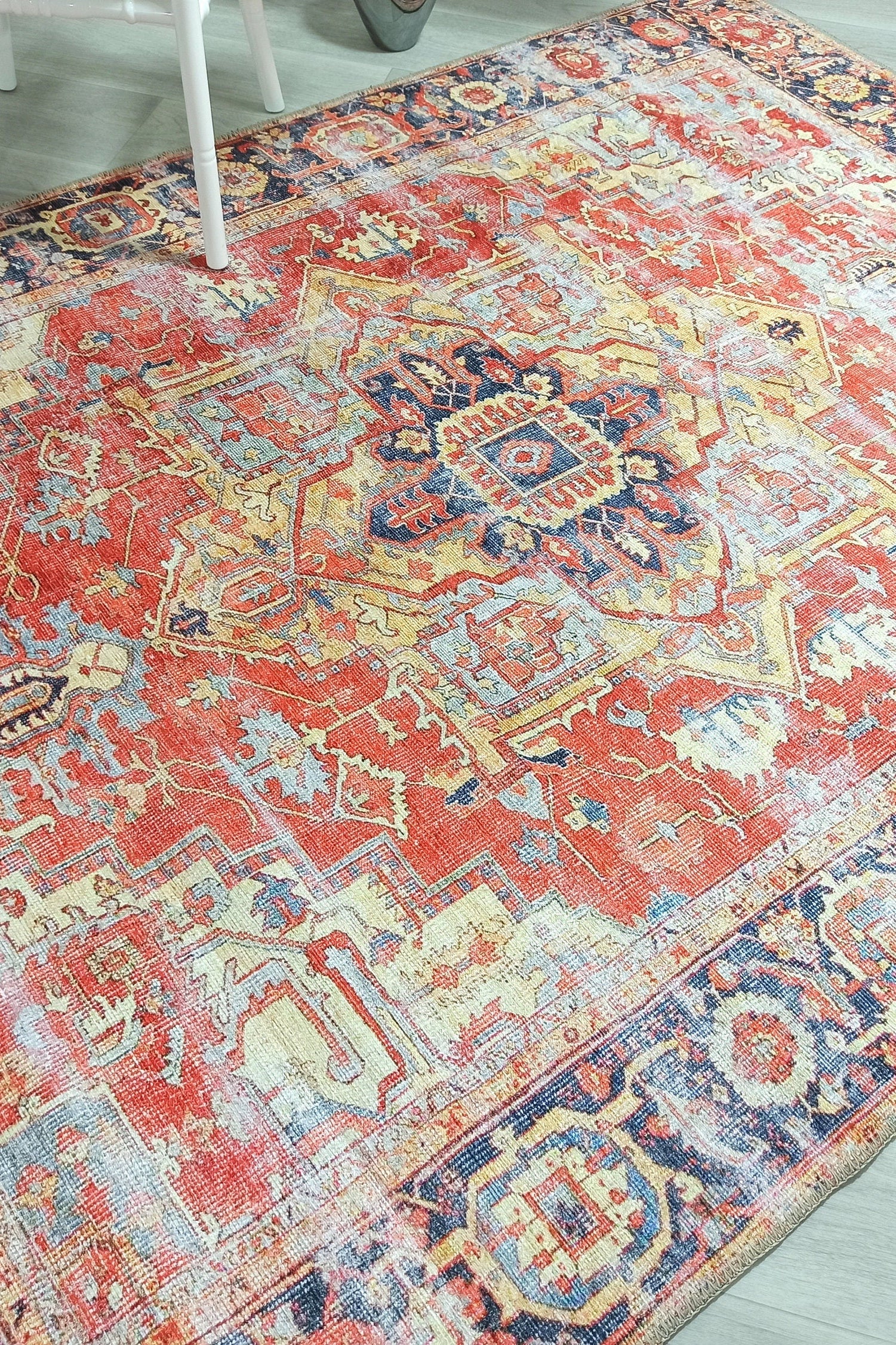 Karine Yellow Burnt Orange Distressed Vintage Persian Rug