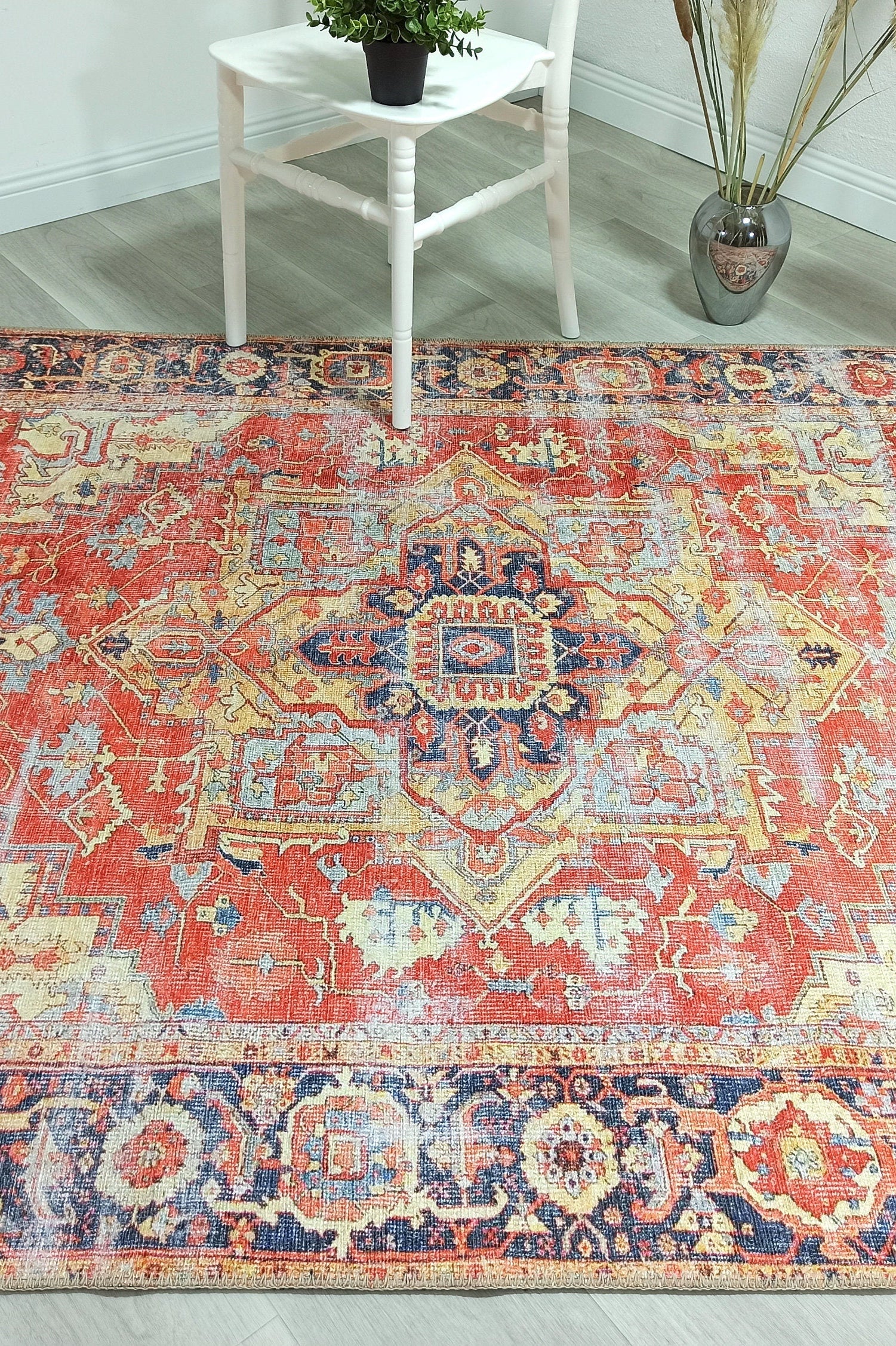 Karine Yellow Burnt Orange Distressed Vintage Persian Rug