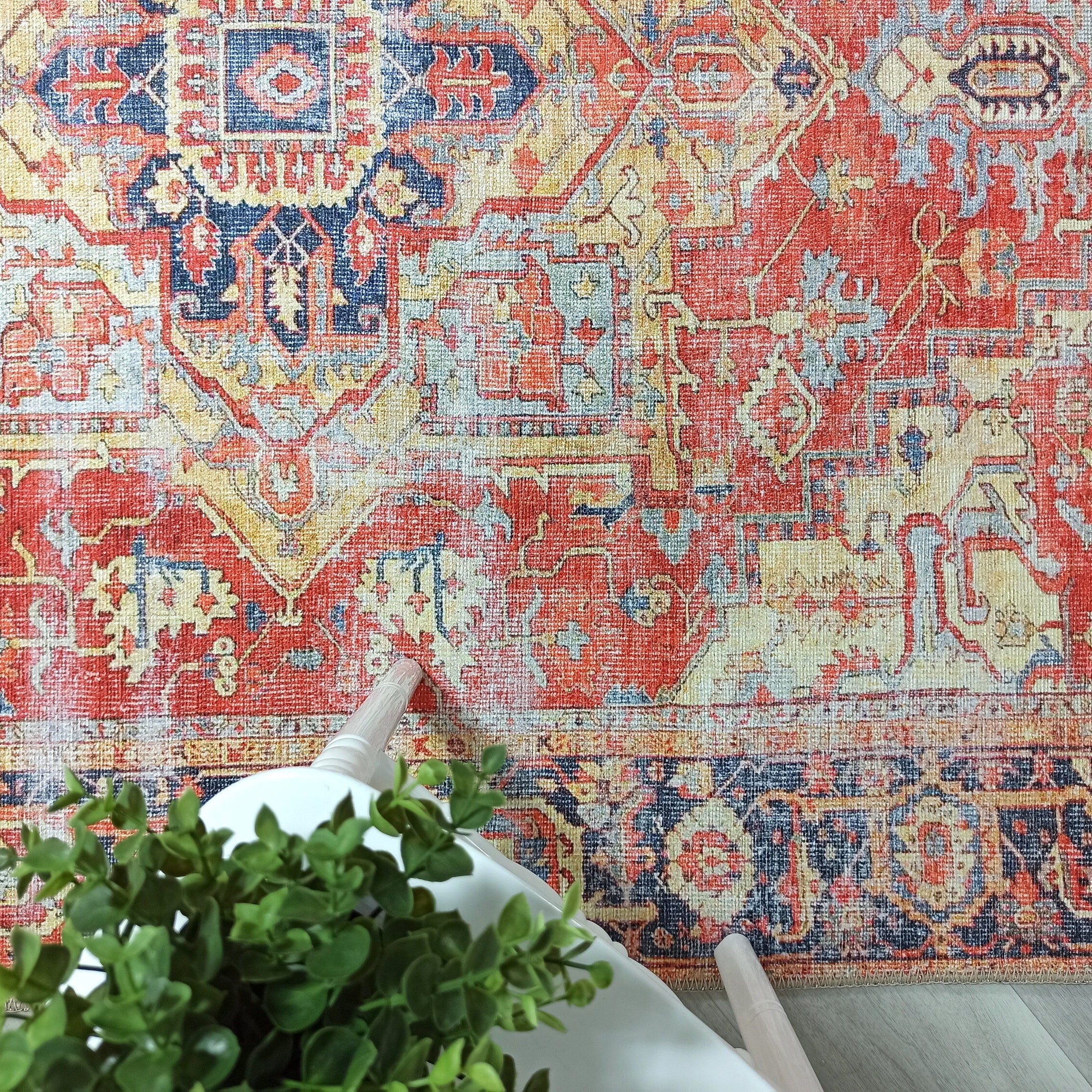 Karine Yellow Burnt Orange Distressed Vintage Persian Rug