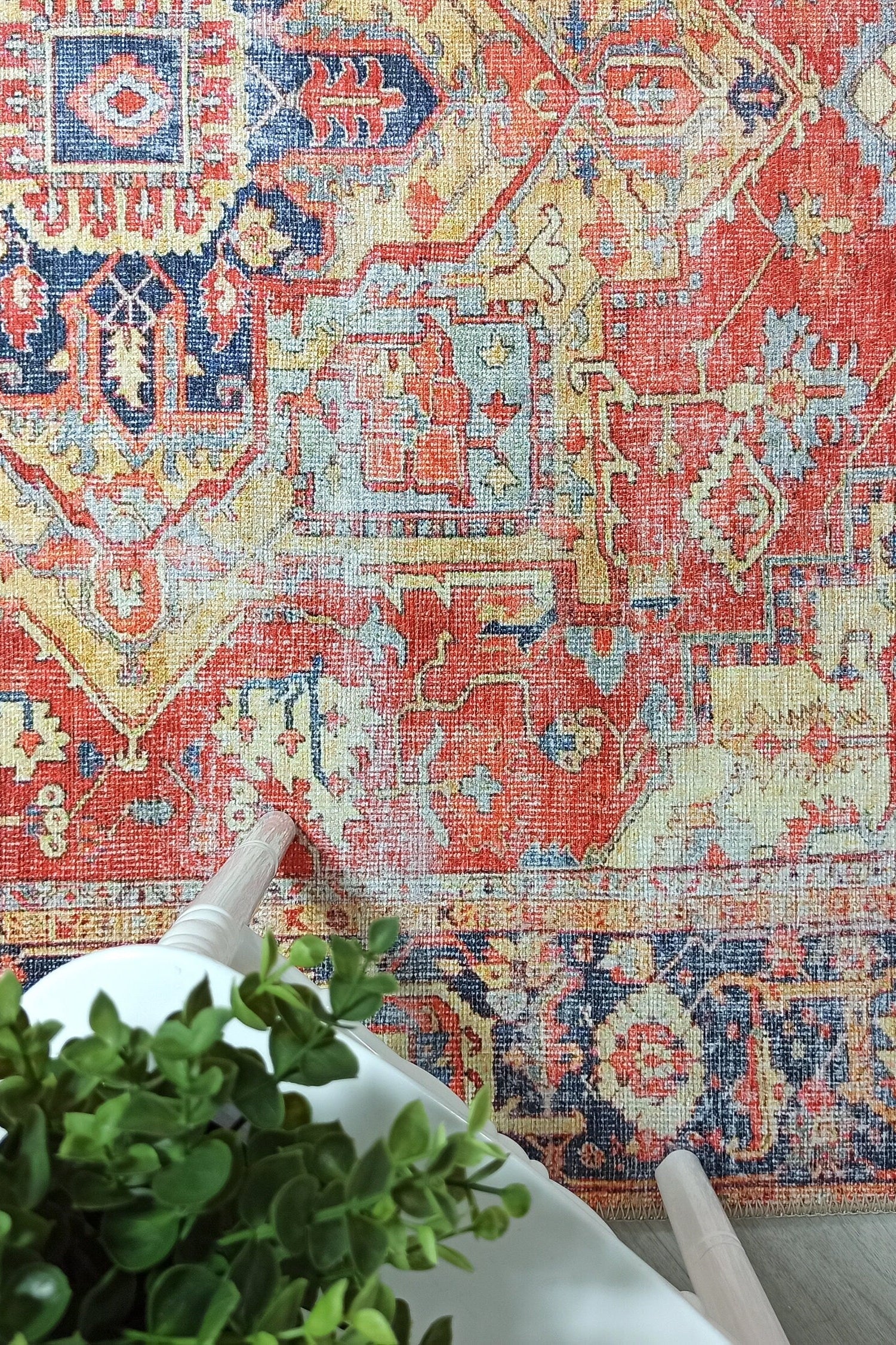 Karine Yellow Burnt Orange Distressed Vintage Persian Rug