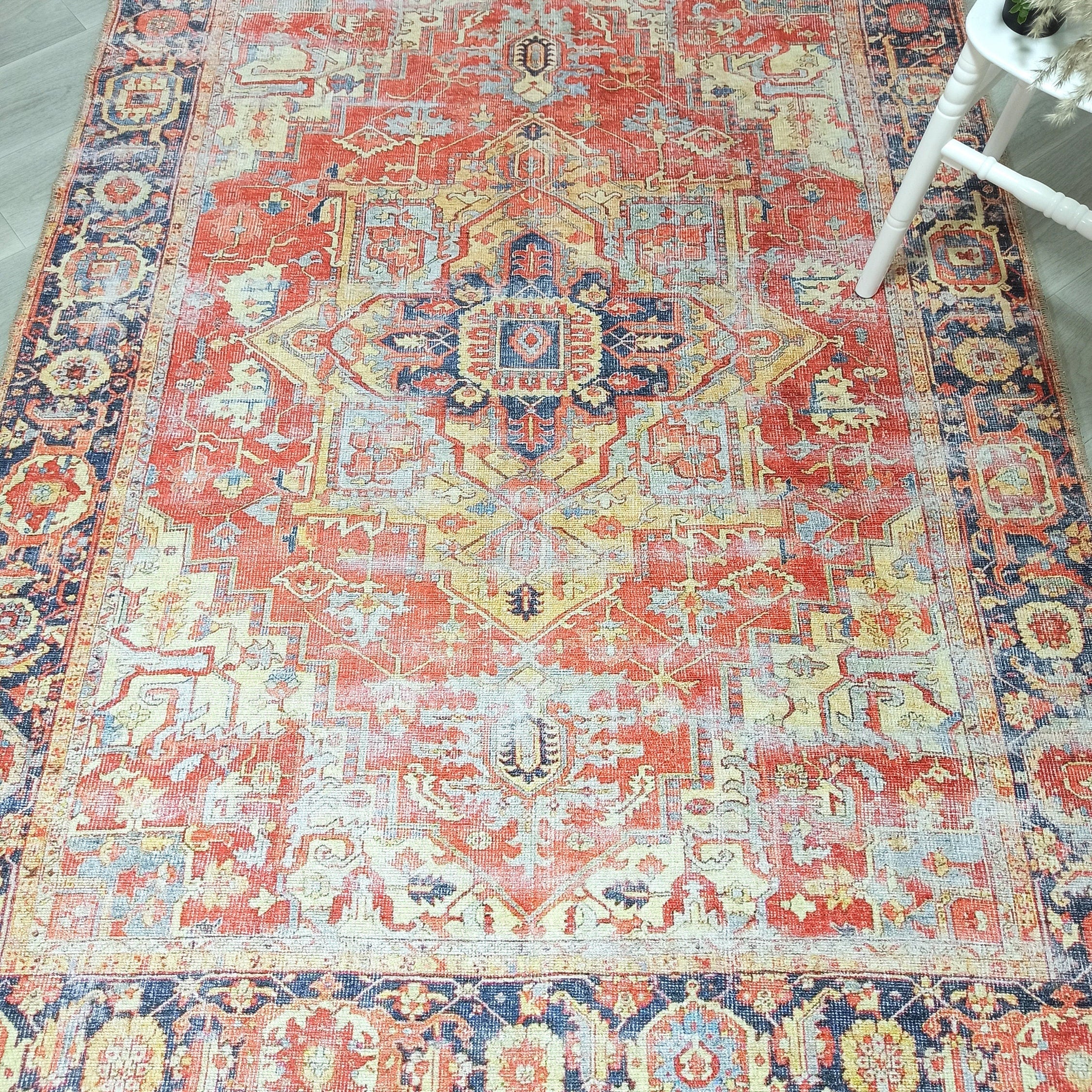 Karine Yellow Burnt Orange Distressed Vintage Persian Rug