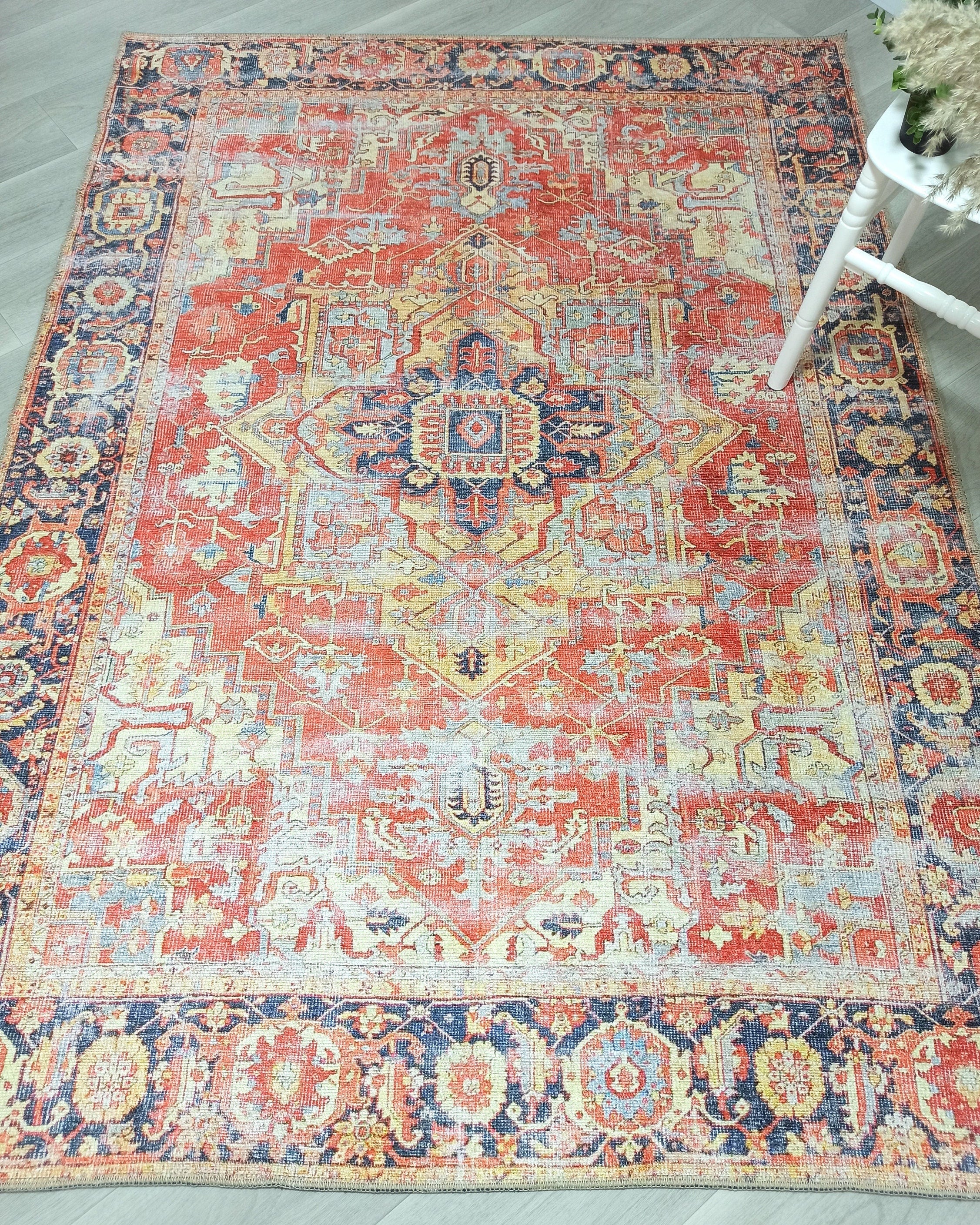 Karine Yellow Burnt Orange Distressed Vintage Persian Rug