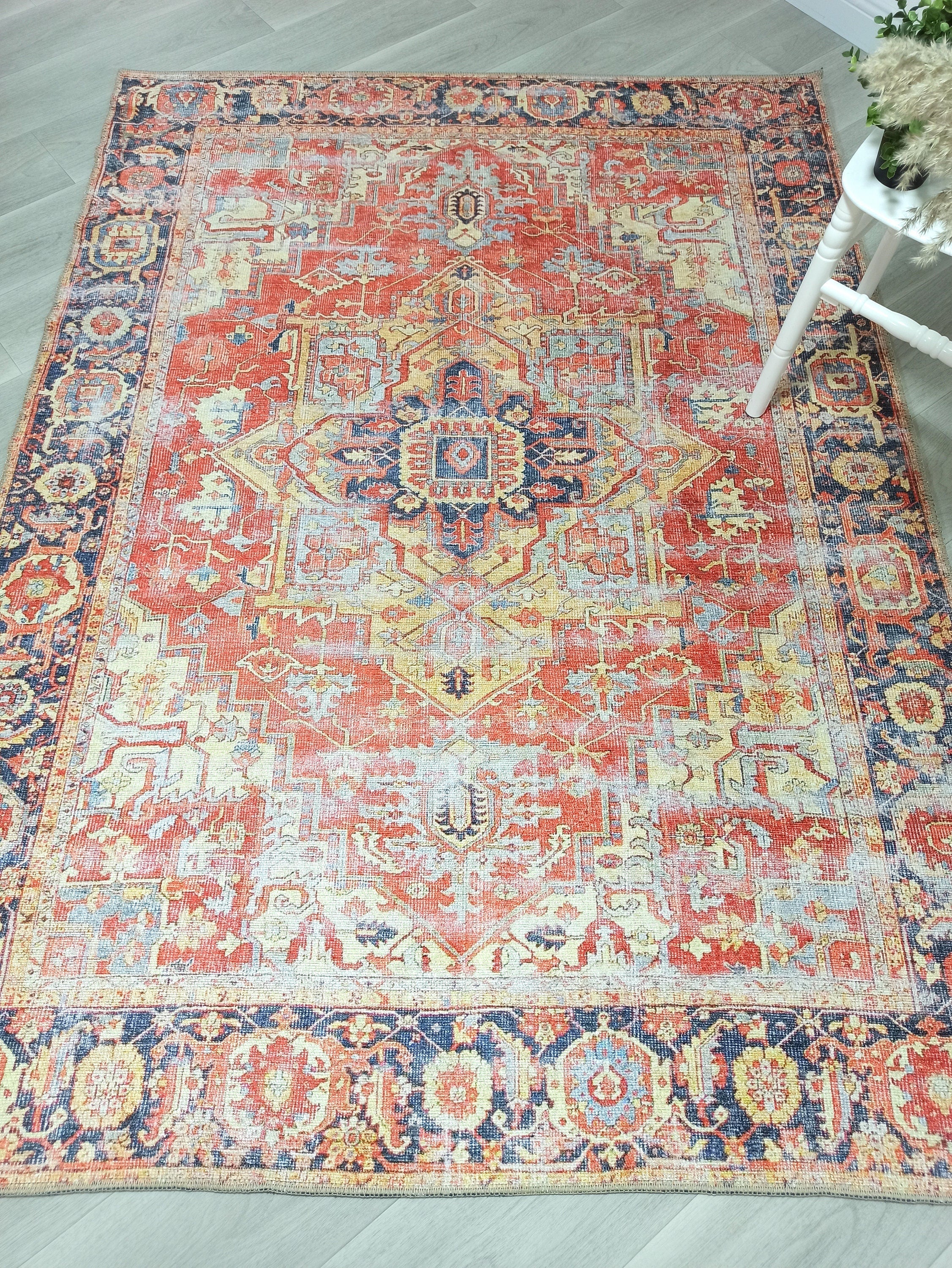 Karine Yellow Burnt Orange Distressed Vintage Persian Rug