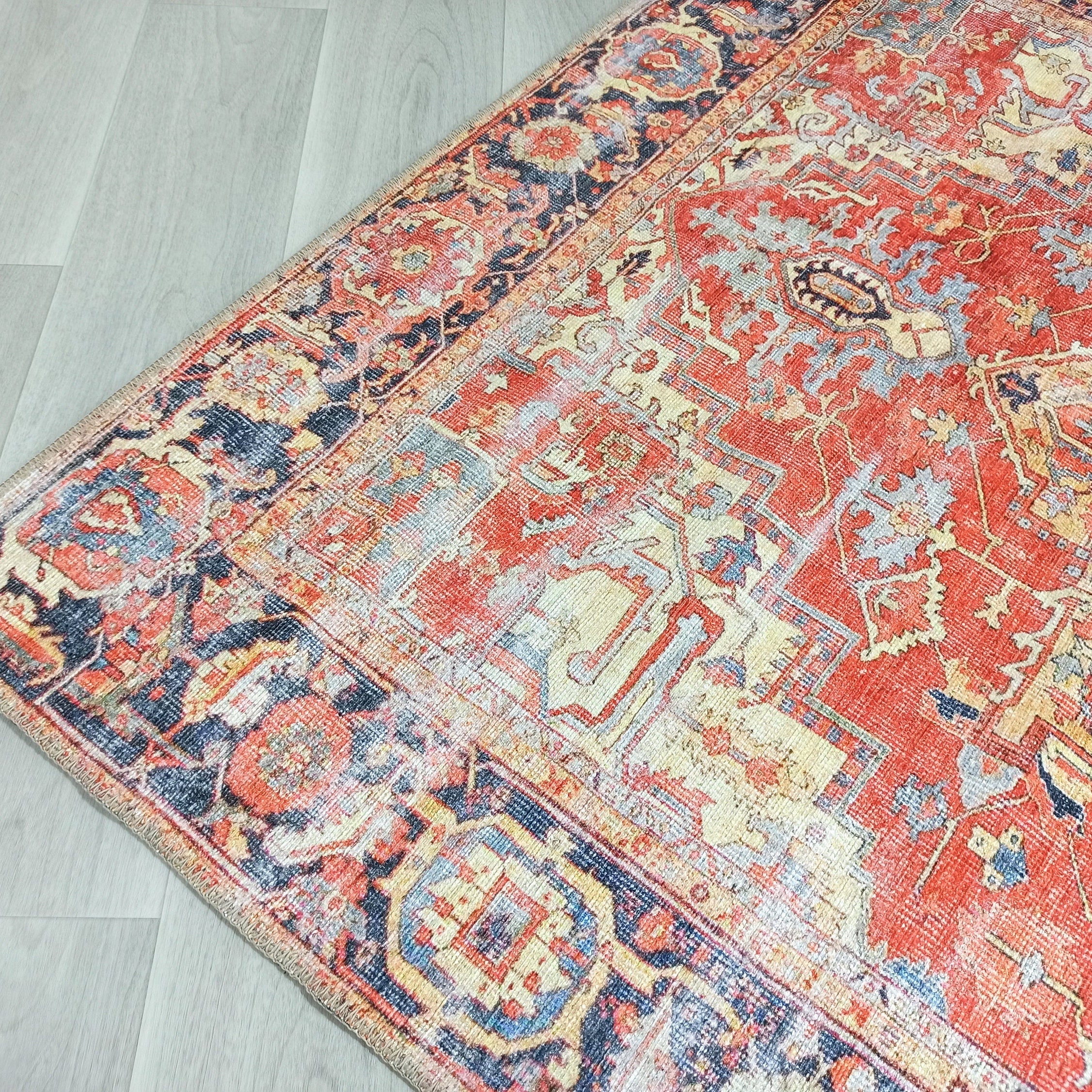 Karine Yellow Burnt Orange Distressed Vintage Persian Rug