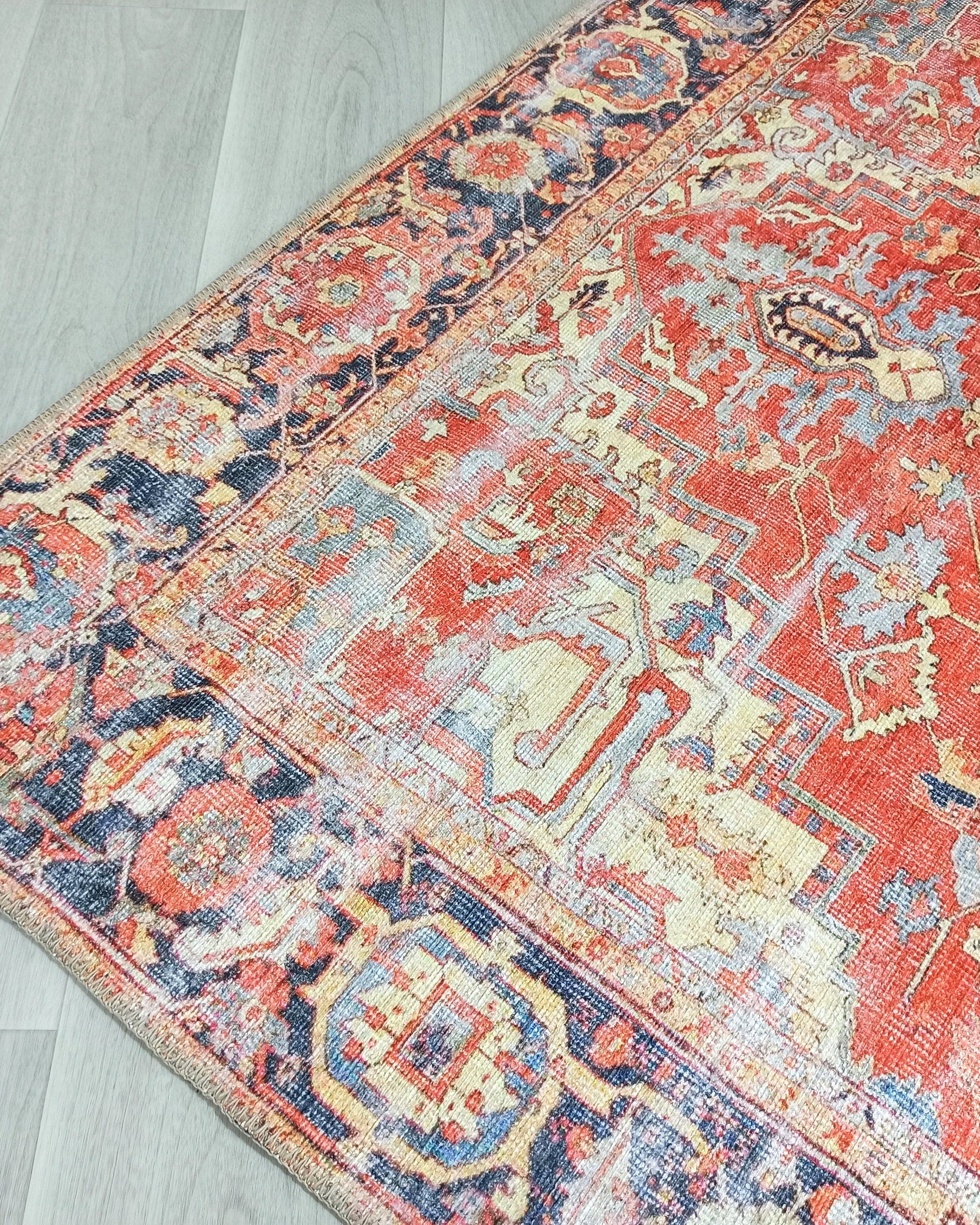 Karine Yellow Burnt Orange Distressed Vintage Persian Rug