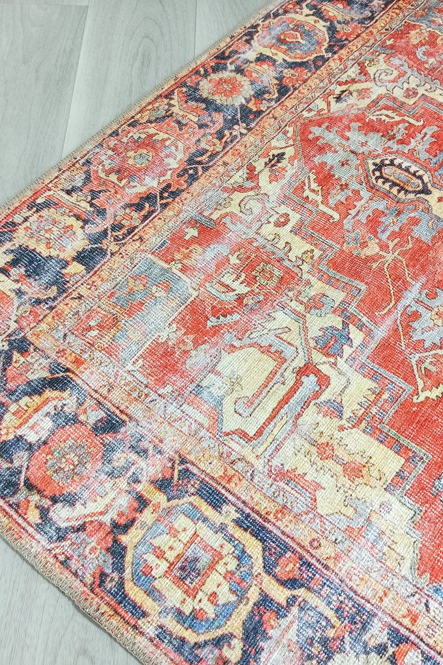 Karine Yellow Burnt Orange Distressed Vintage Persian Rug