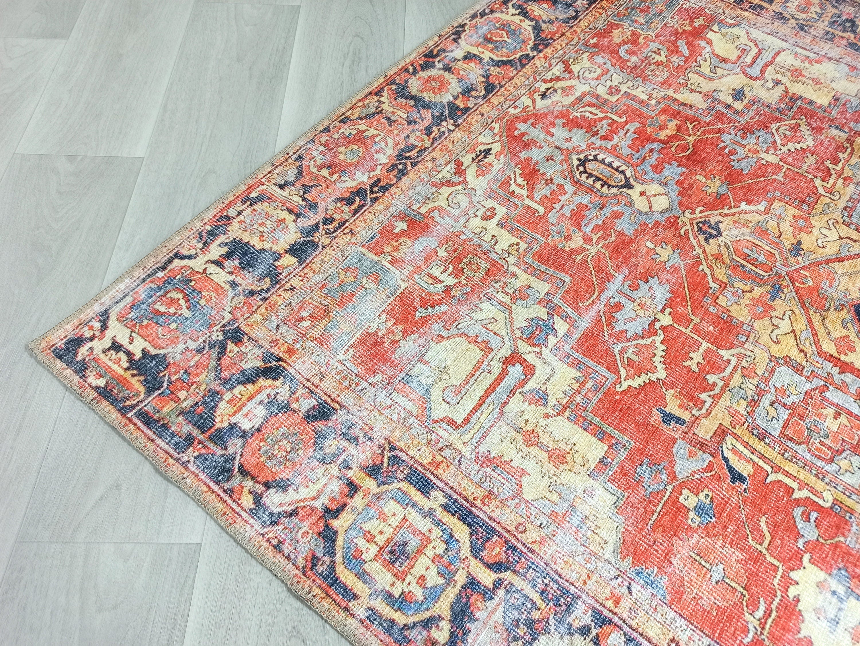 Karine Yellow Burnt Orange Distressed Vintage Persian Rug