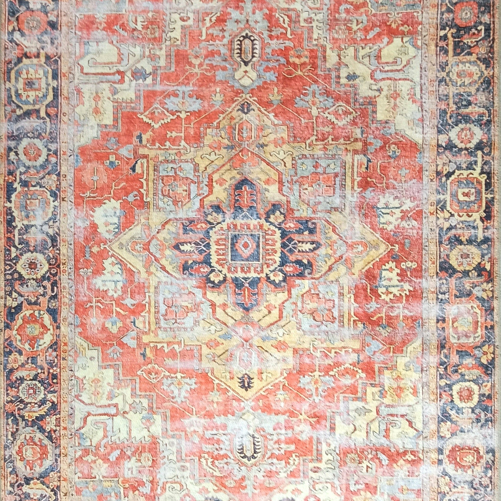 Karine Yellow Burnt Orange Distressed Vintage Persian Rug