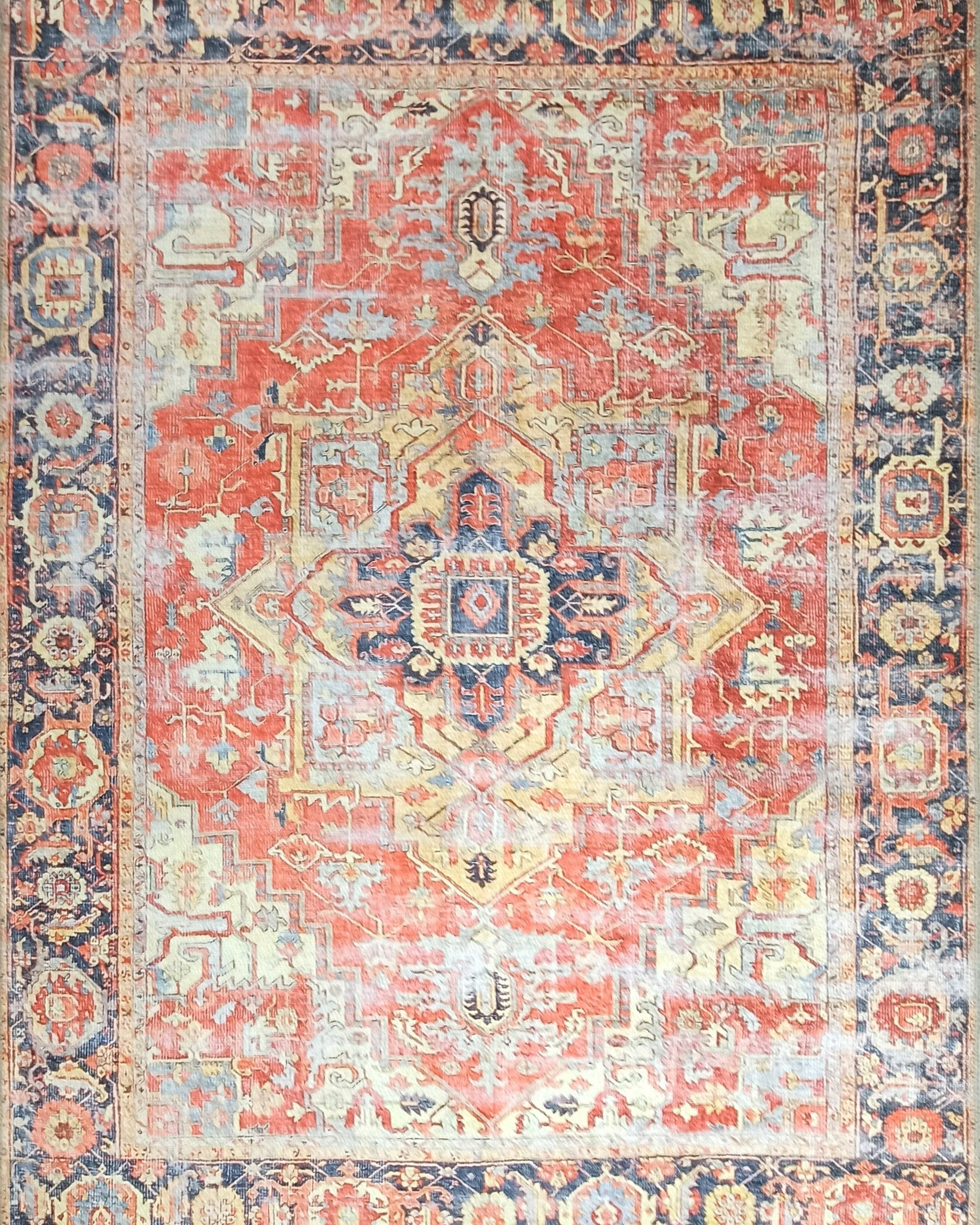 Karine Yellow Burnt Orange Distressed Vintage Persian Rug