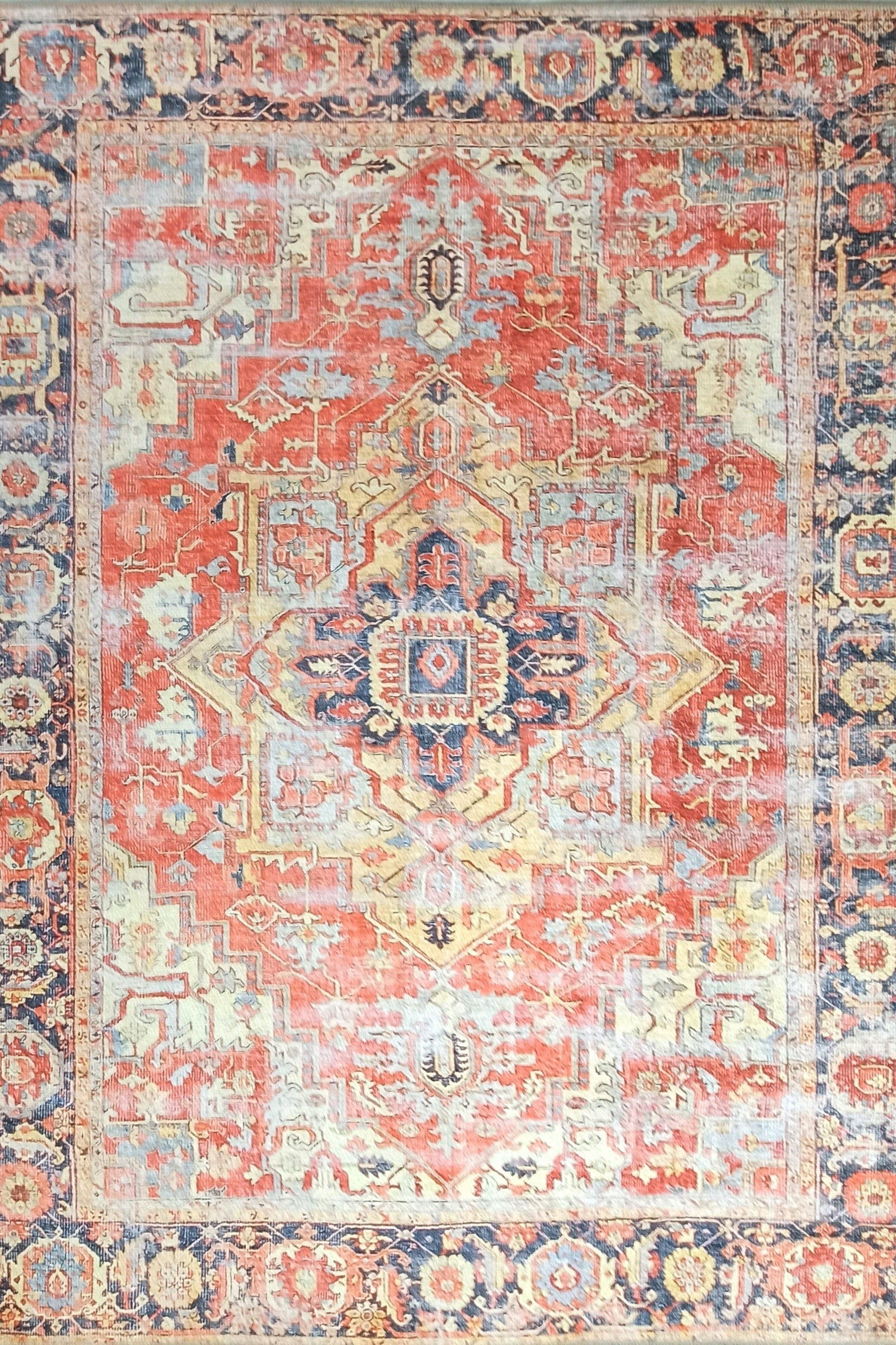Karine Yellow Burnt Orange Distressed Vintage Persian Rug