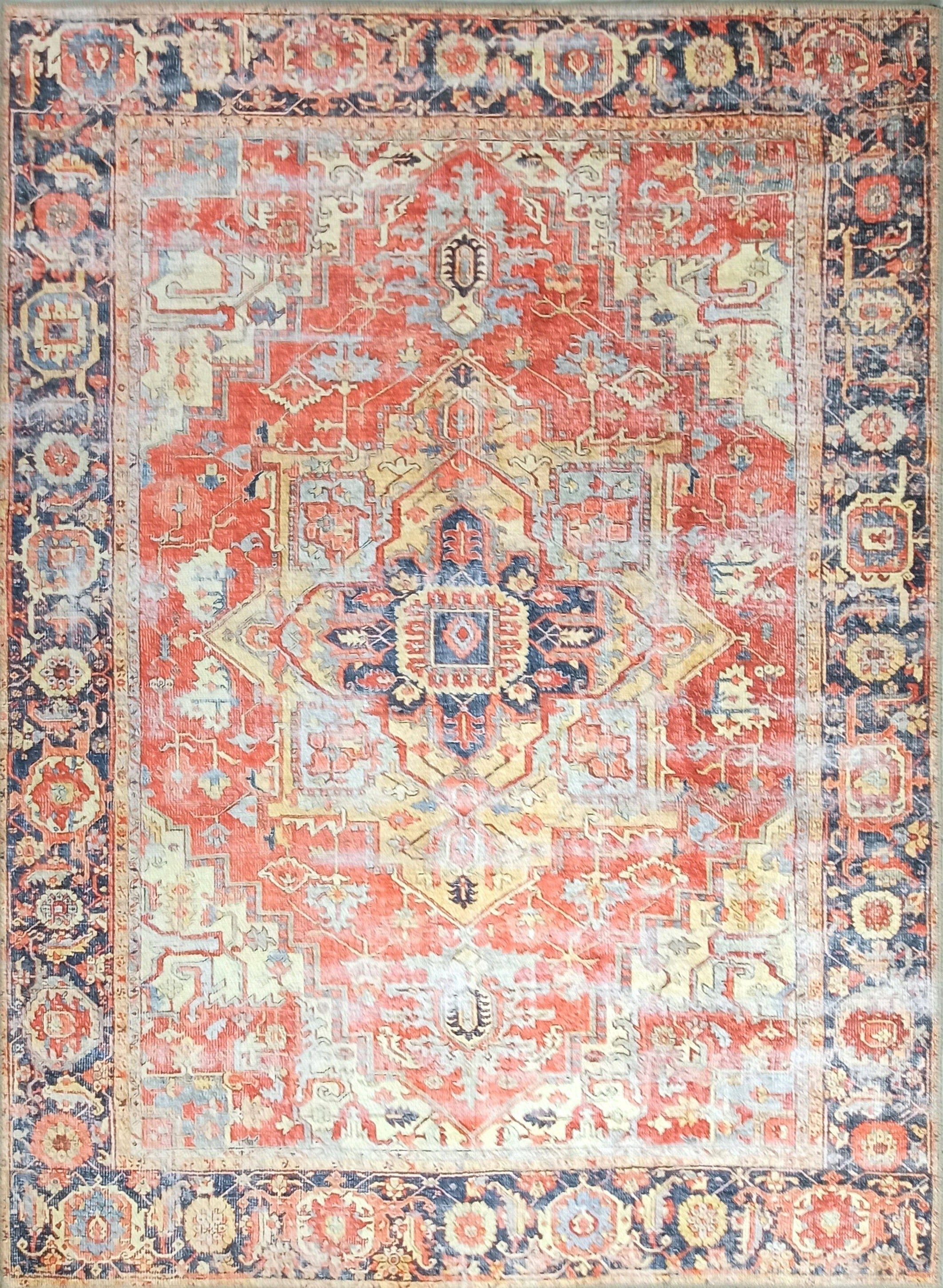 Karine Yellow Burnt Orange Distressed Vintage Persian Rug