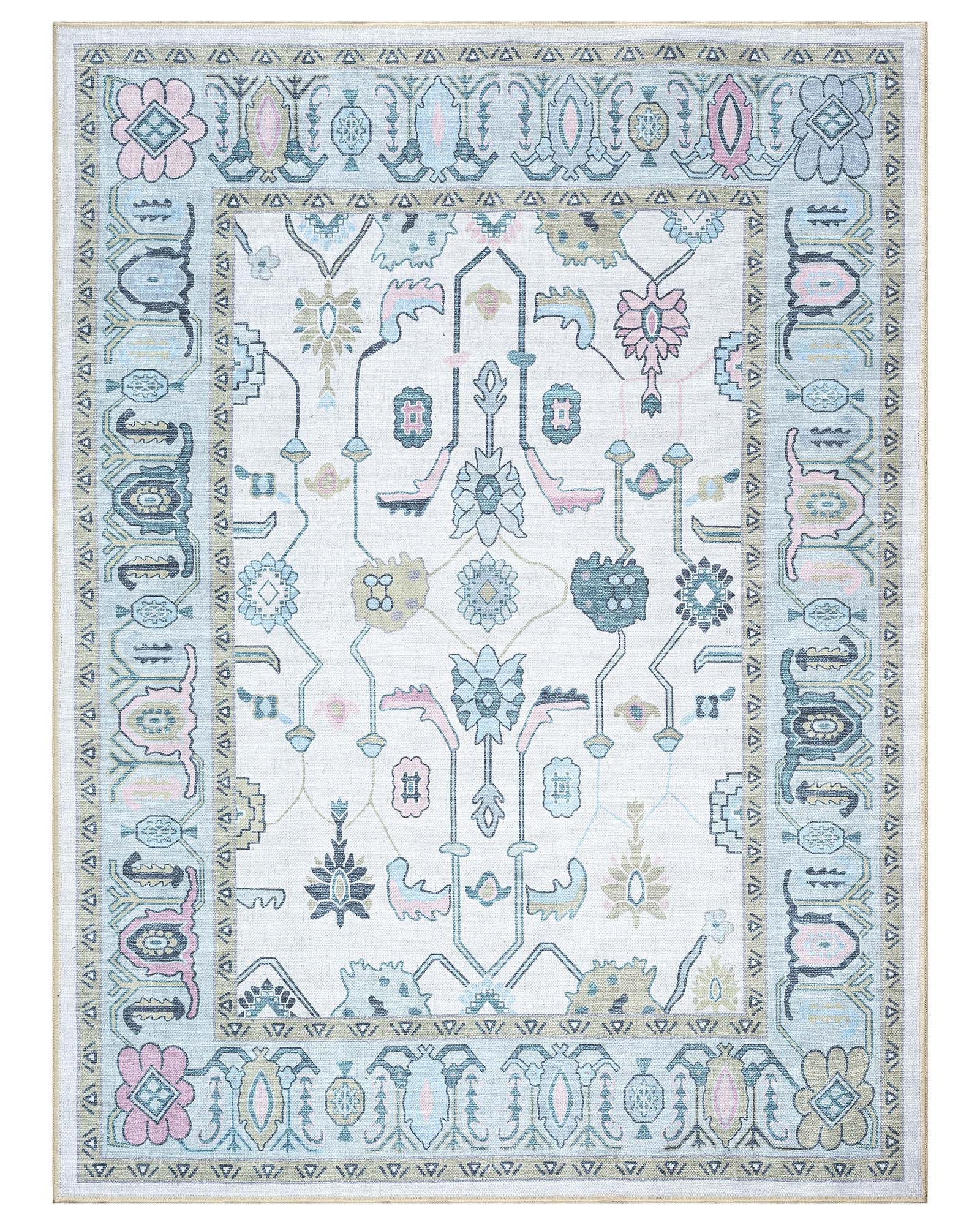 Wafiya Cream Green Modern Oushak Rug