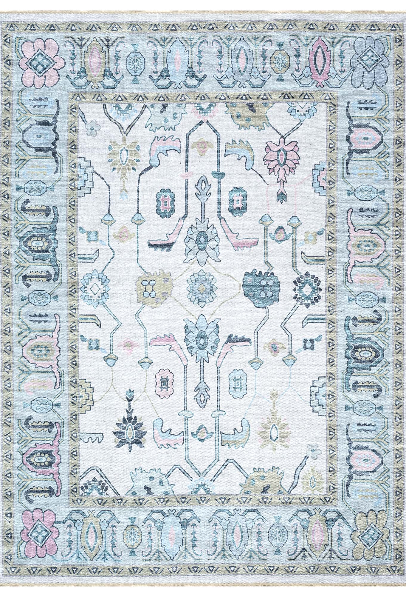 Wafiya Cream Green Modern Oushak Rug