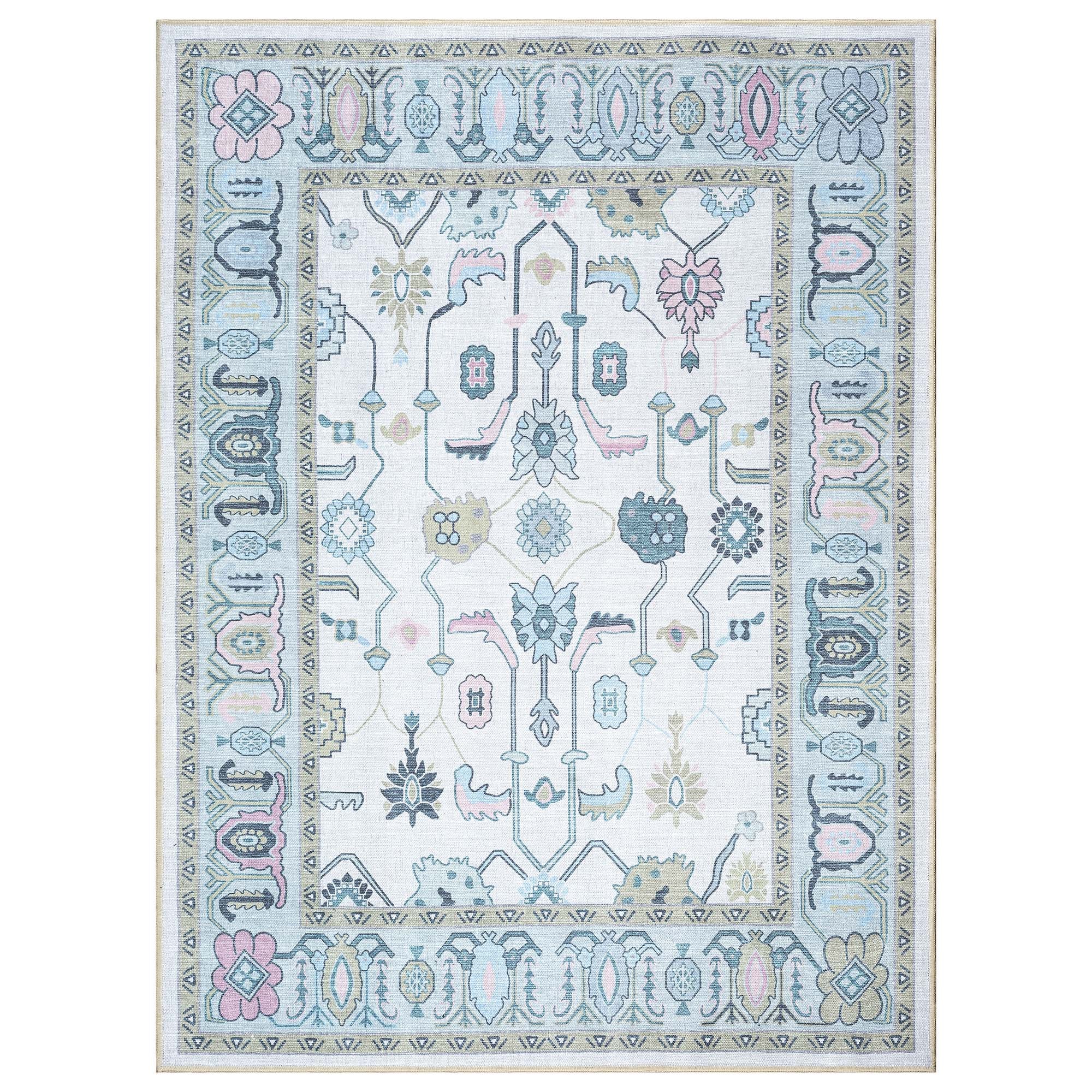 Wafiya Cream Green Modern Oushak Rug