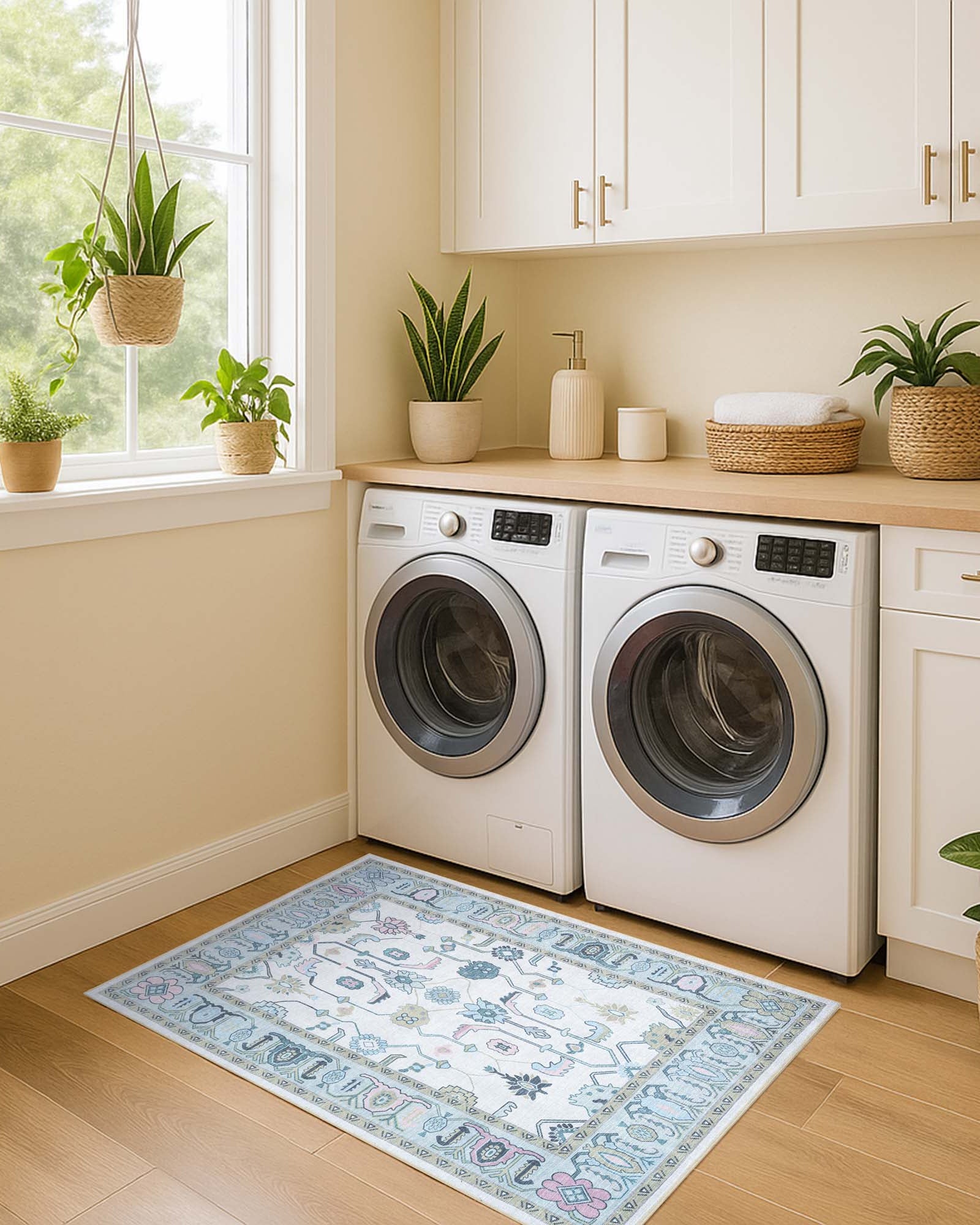 Wafiya Cream Green Modern Oushak Rug