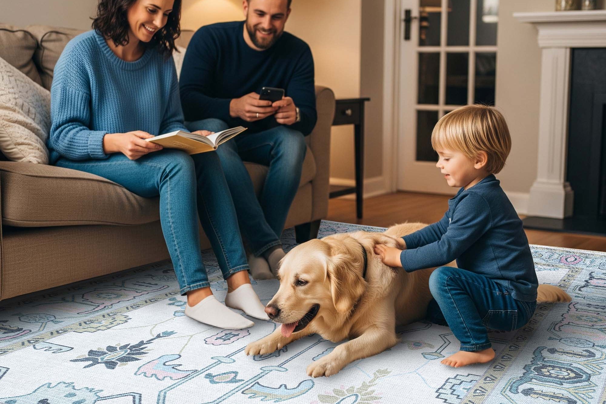 Wafiya Cream Green Modern Oushak Rug