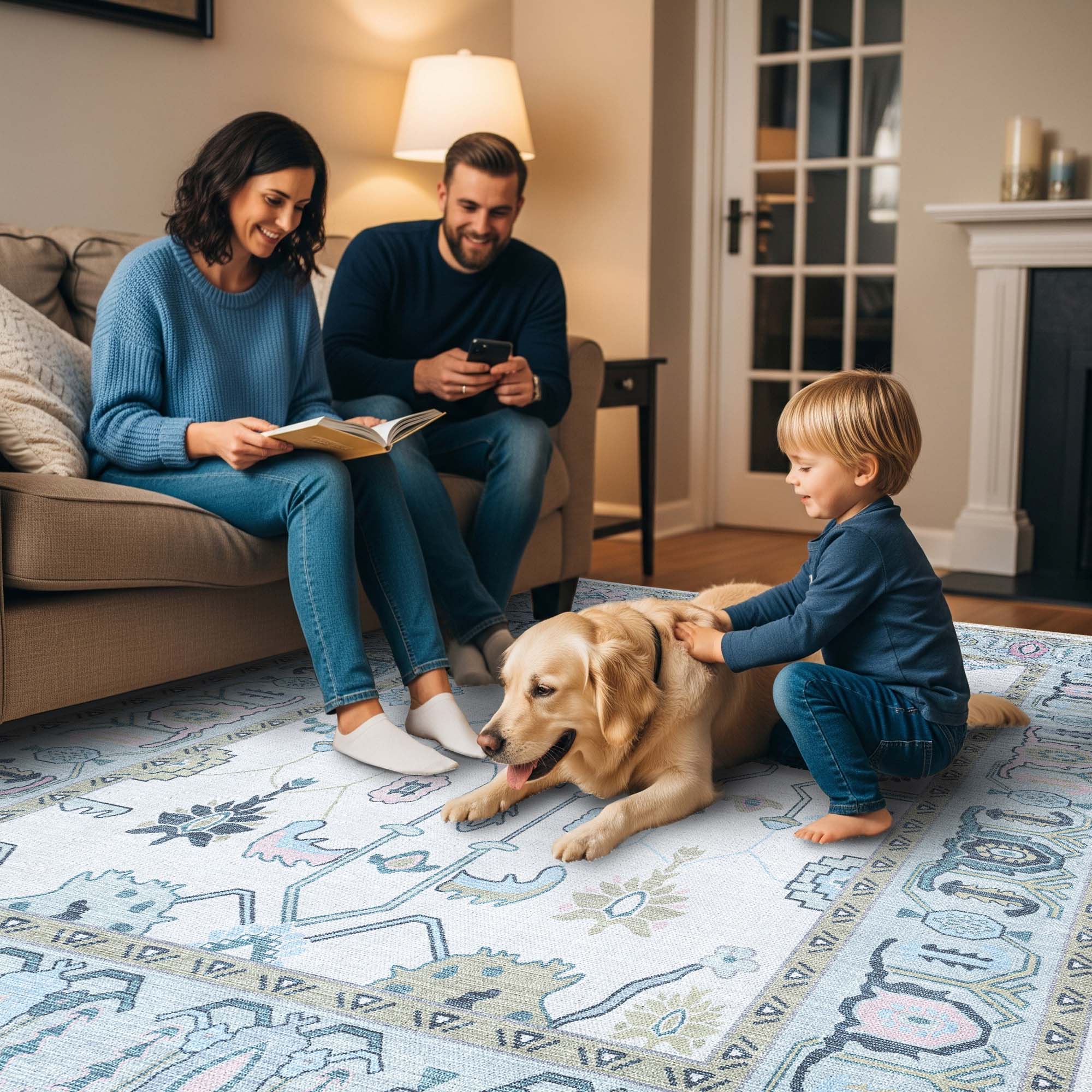 Wafiya Cream Green Modern Oushak Rug