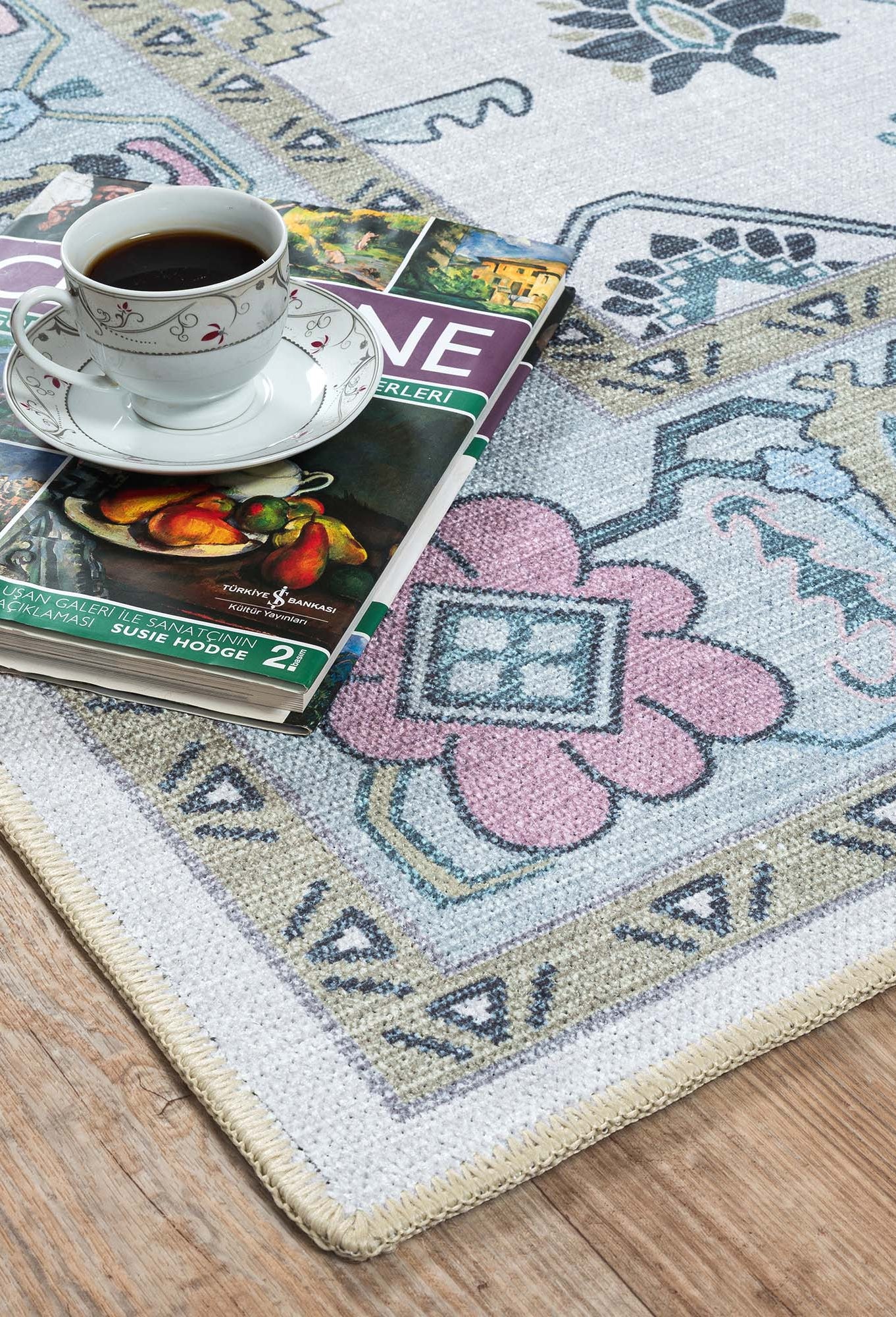 Wafiya Cream Green Modern Oushak Rug