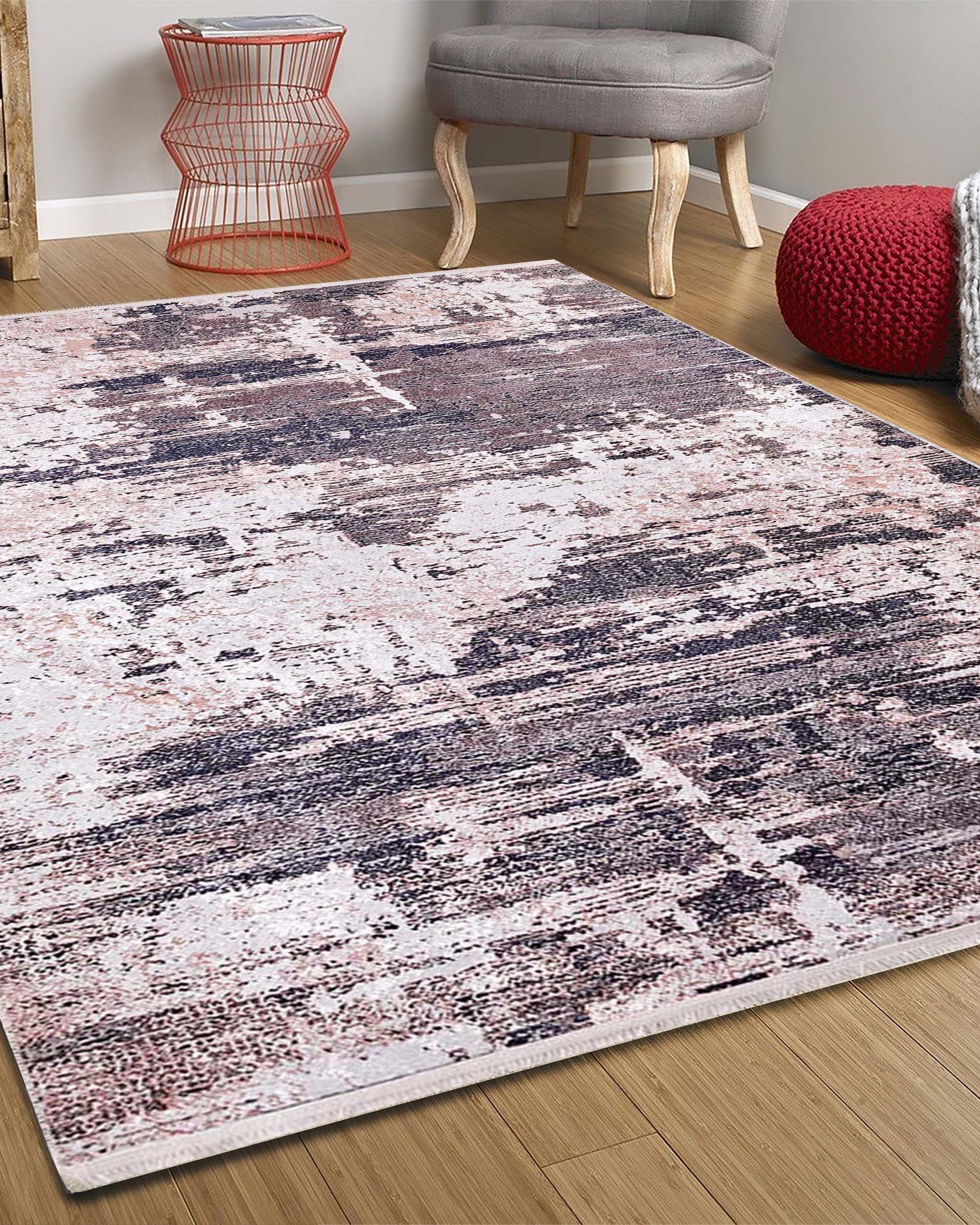 Yara Turkish Distressed Abstract Blush Pink & Green Rug