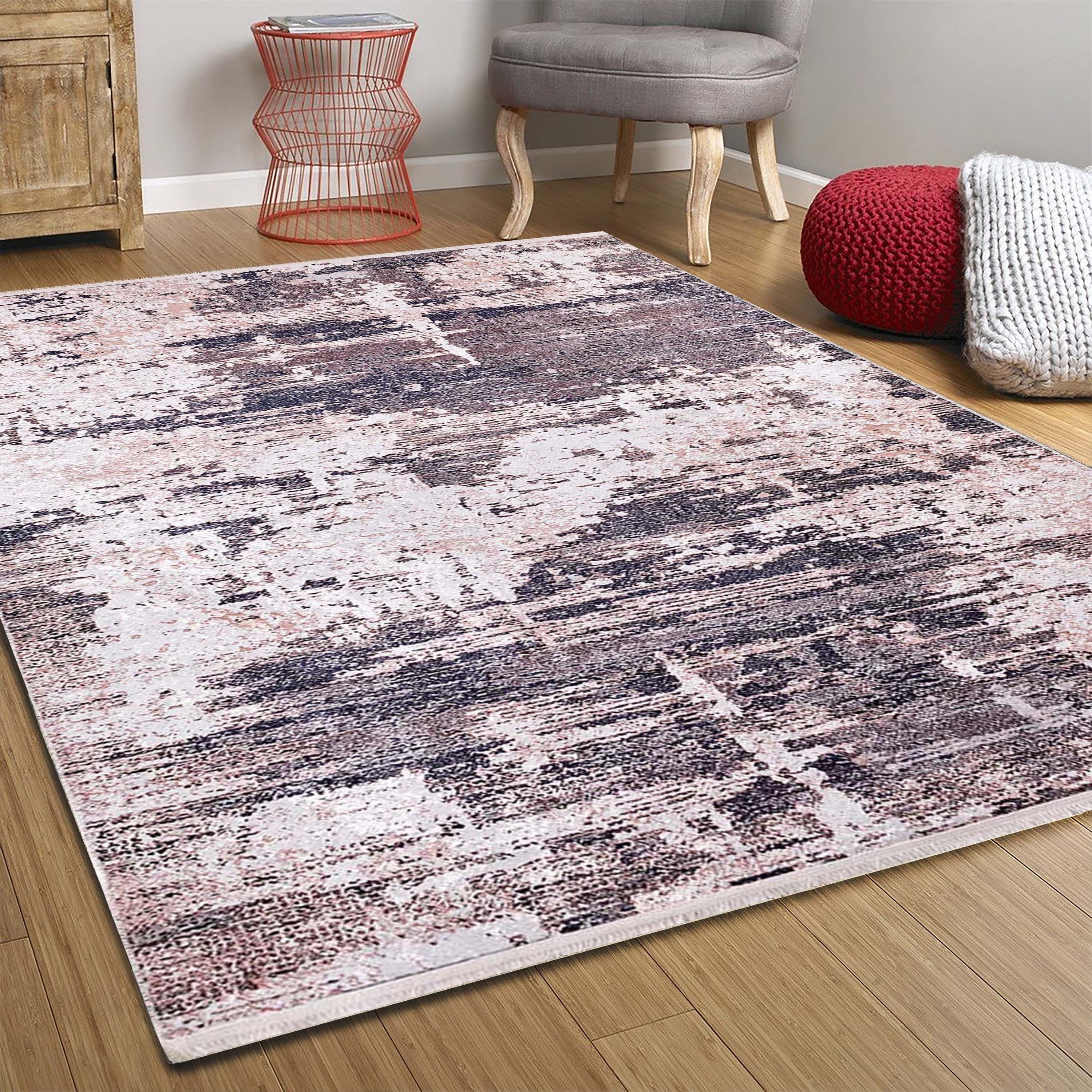 Yara Turkish Distressed Abstract Blush Pink & Green Rug