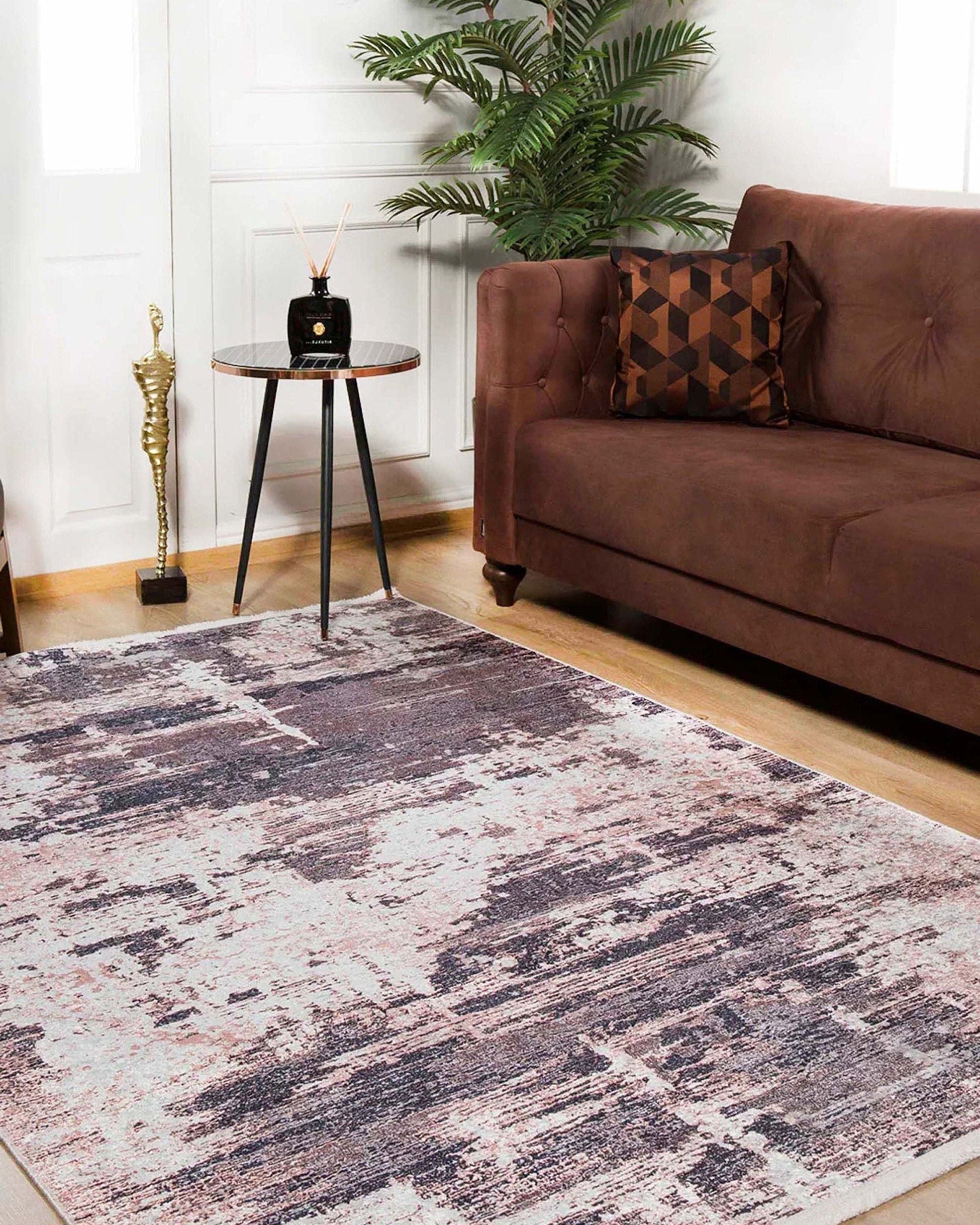 Yara Turkish Distressed Abstract Blush Pink & Green Rug