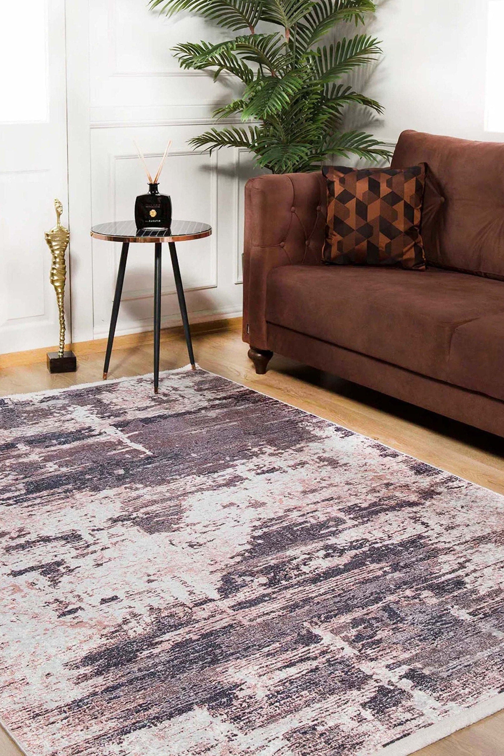 Yara Turkish Distressed Abstract Blush Pink & Green Rug