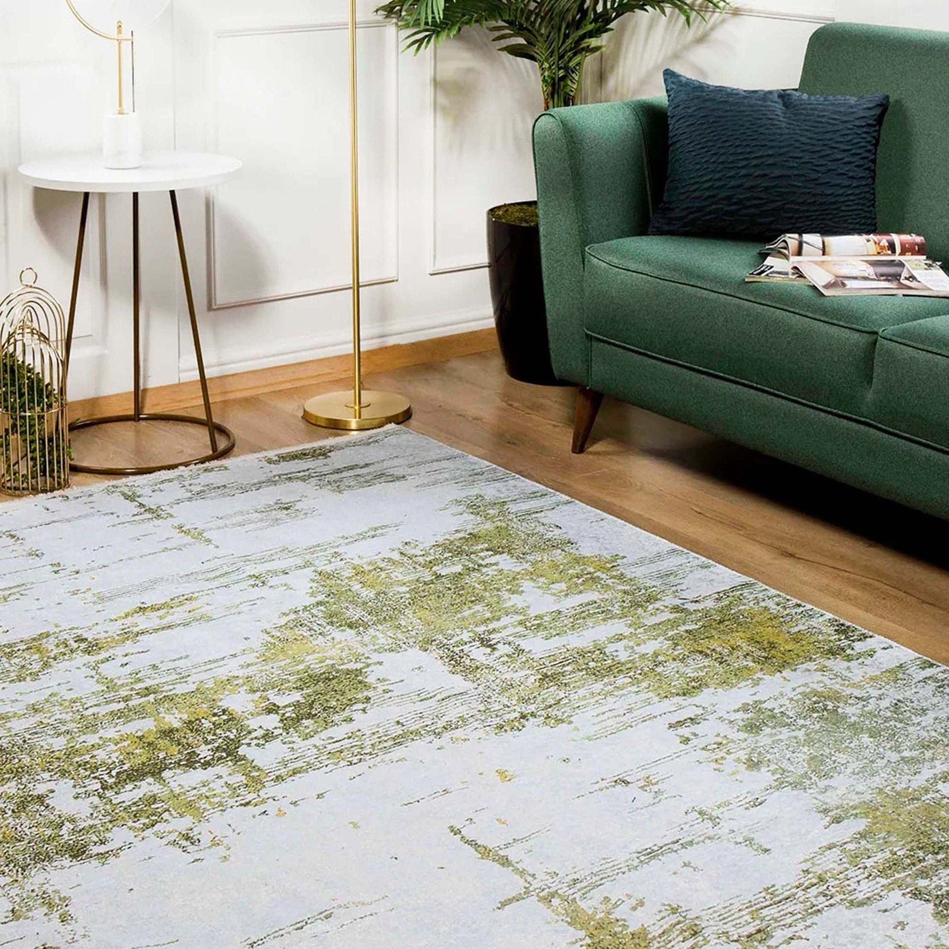 Yara Turkish Distressed Abstract Blush Pink & Green Rug