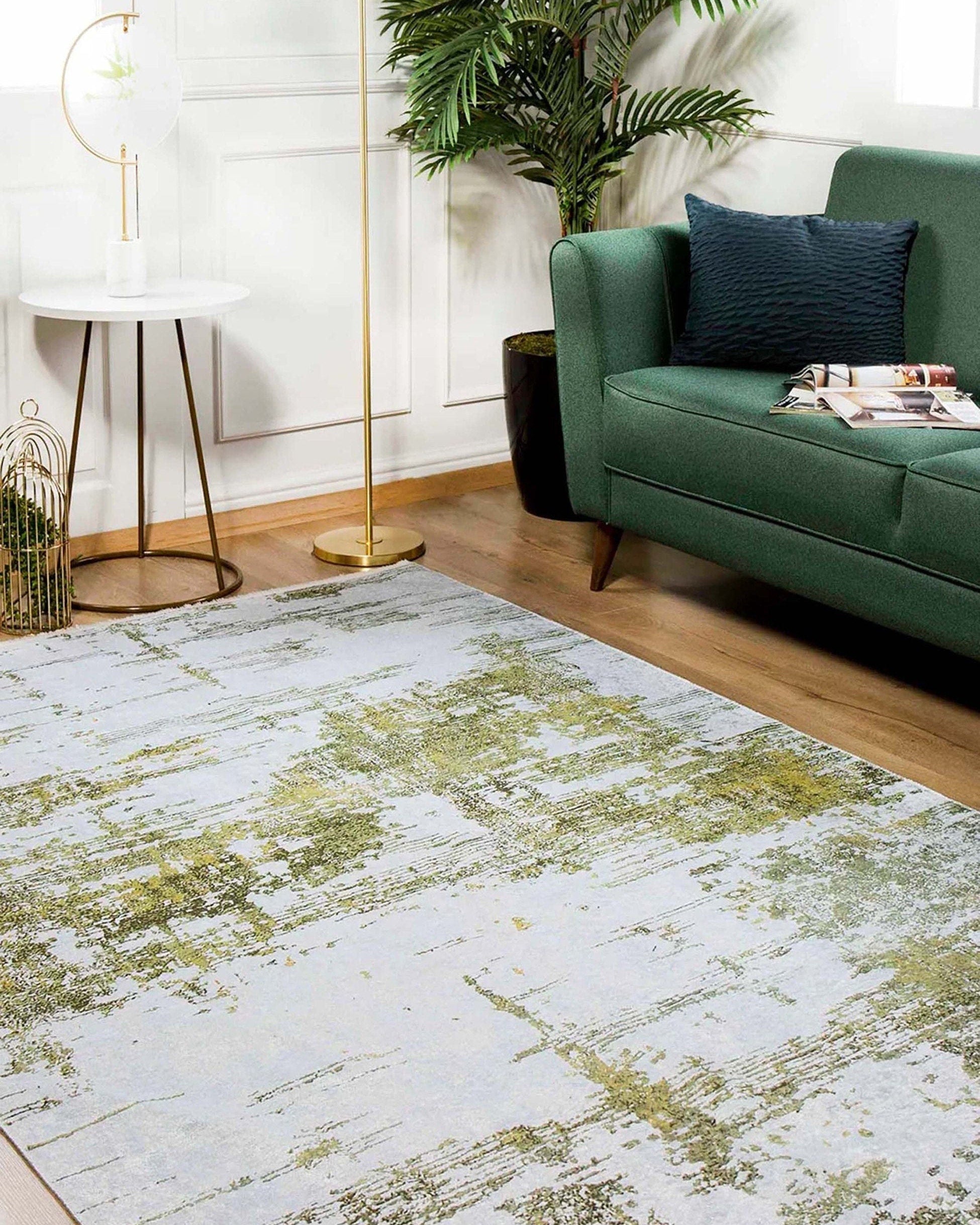 Yara Turkish Distressed Abstract Blush Pink & Green Rug