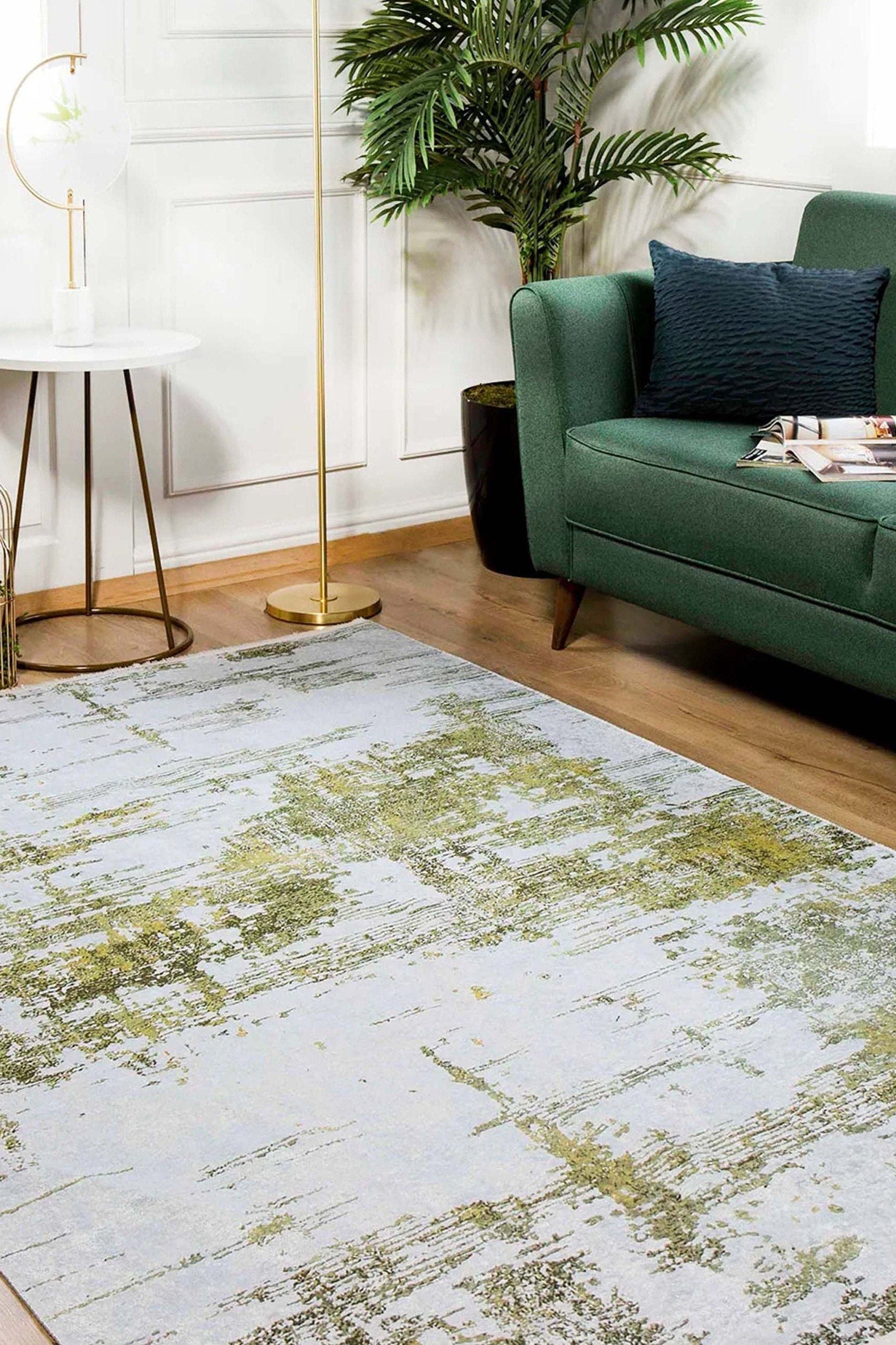 Yara Turkish Distressed Abstract Blush Pink & Green Rug