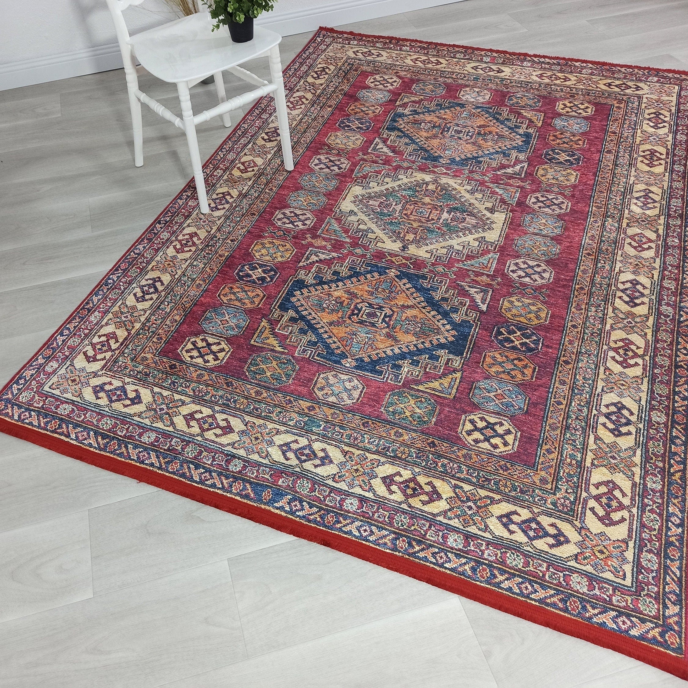 Yaren Turkish Dark Red Burgundy Rug