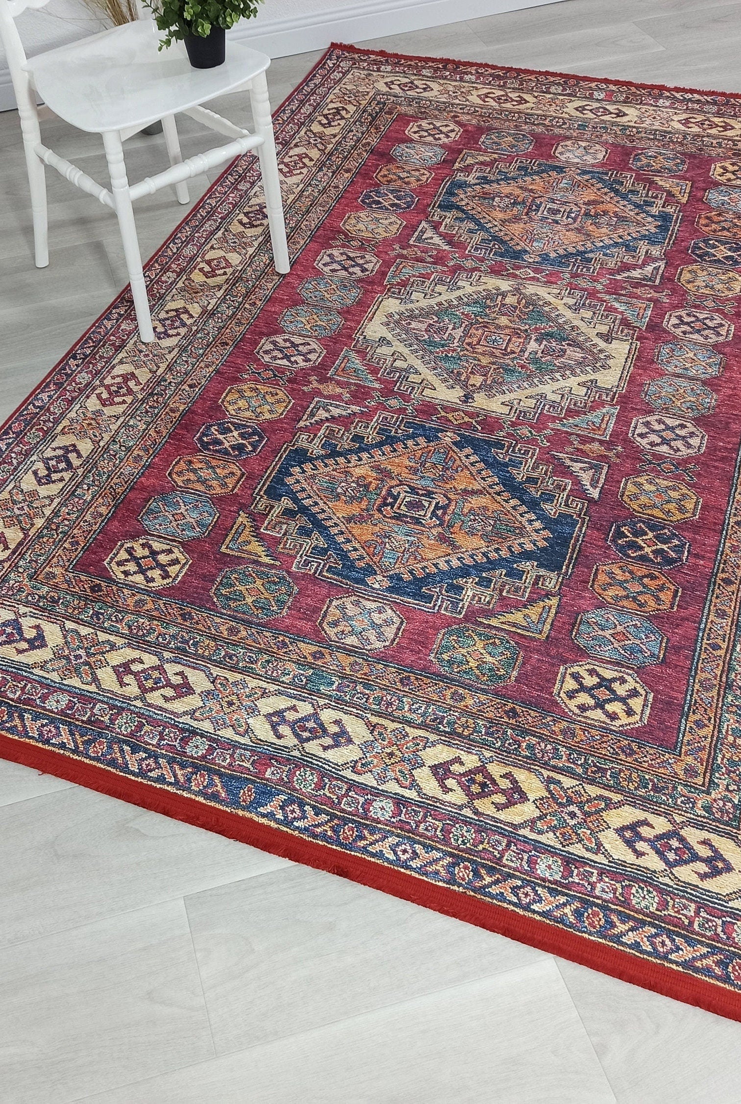 Yaren Turkish Dark Red Burgundy Rug