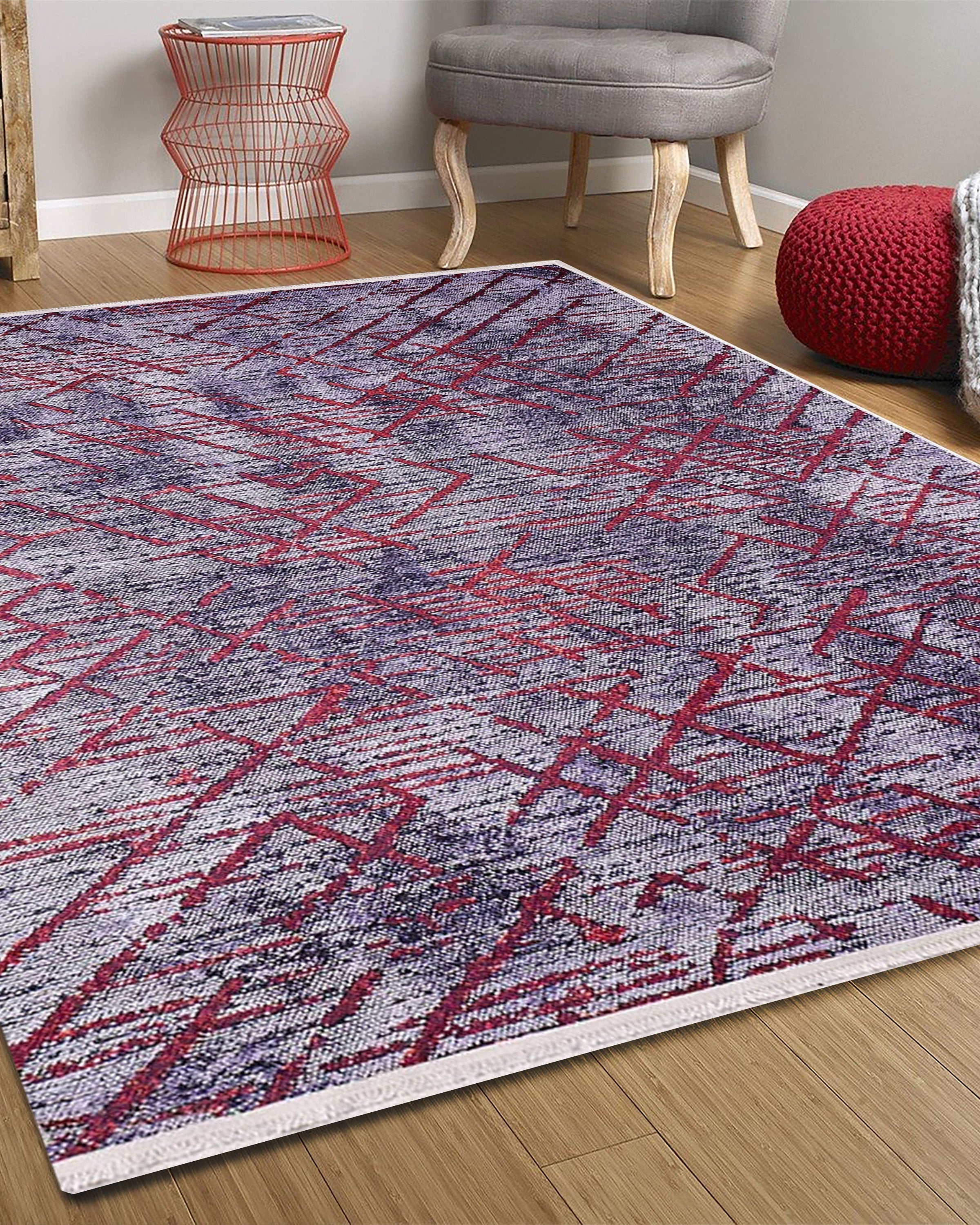 Yaz Distressed Navy Blue Red Rug
