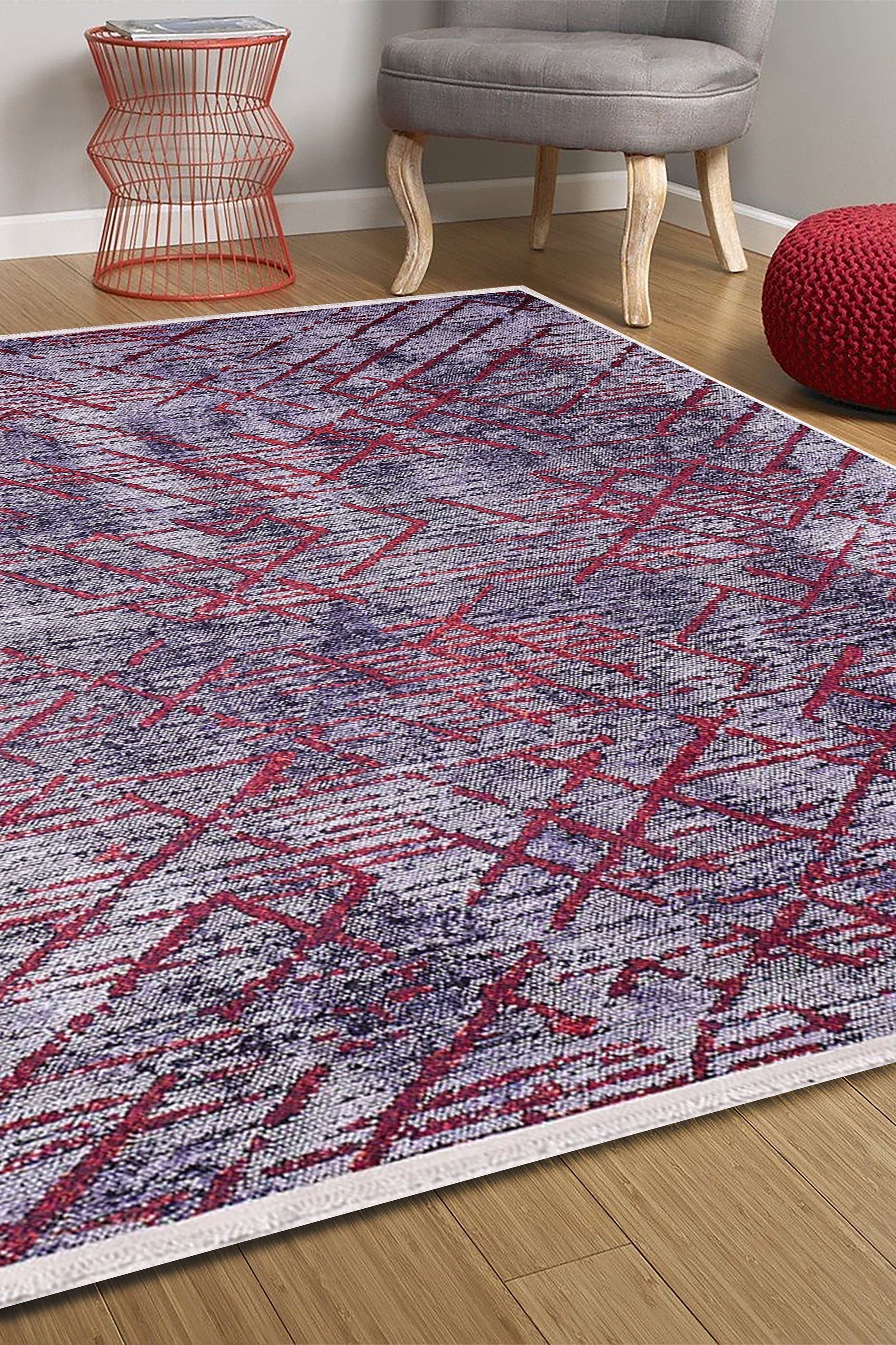 Yaz Distressed Navy Blue Red Rug