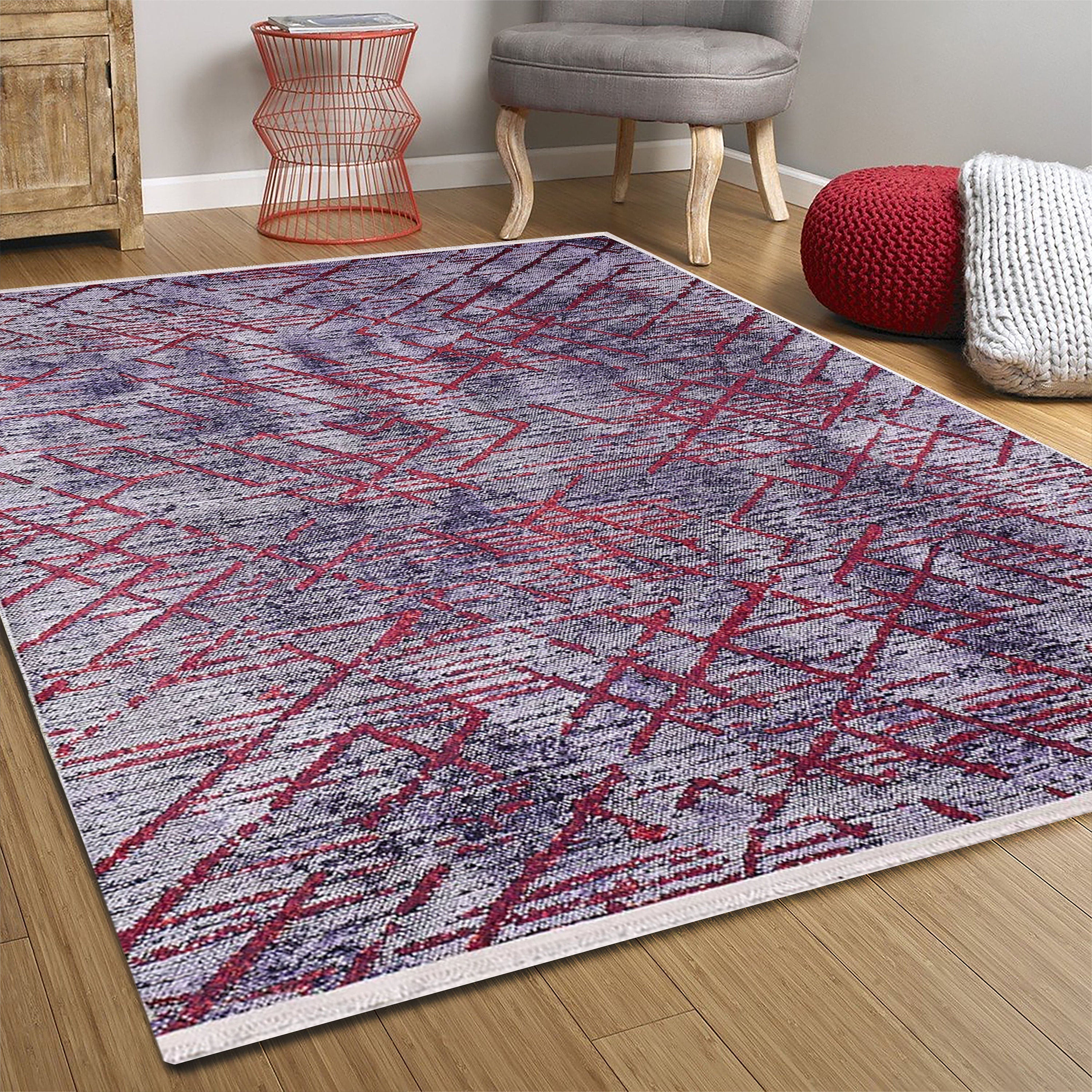 Yaz Distressed Navy Blue Red Rug